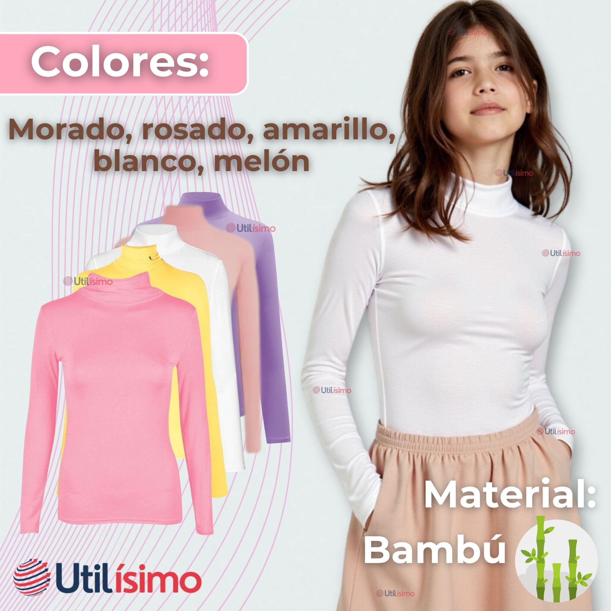PACK 3 CAMISETA LOLA MUJER PRIMERA CAPA BAMBÚ INVIERNO CUELLO BEATLE POLERA - 5