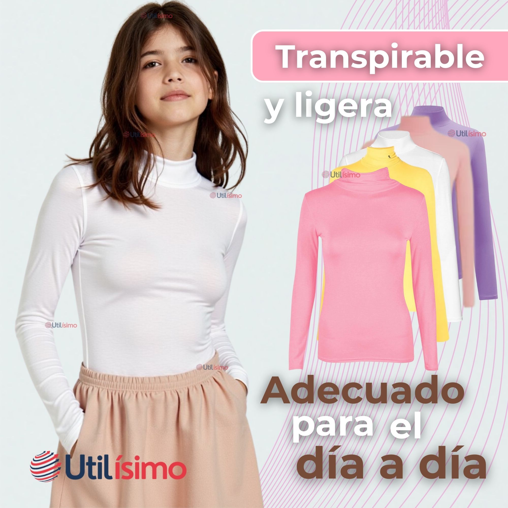 PACK 3 CAMISETA LOLA MUJER PRIMERA CAPA BAMBÚ INVIERNO CUELLO BEATLE POLERA - 10