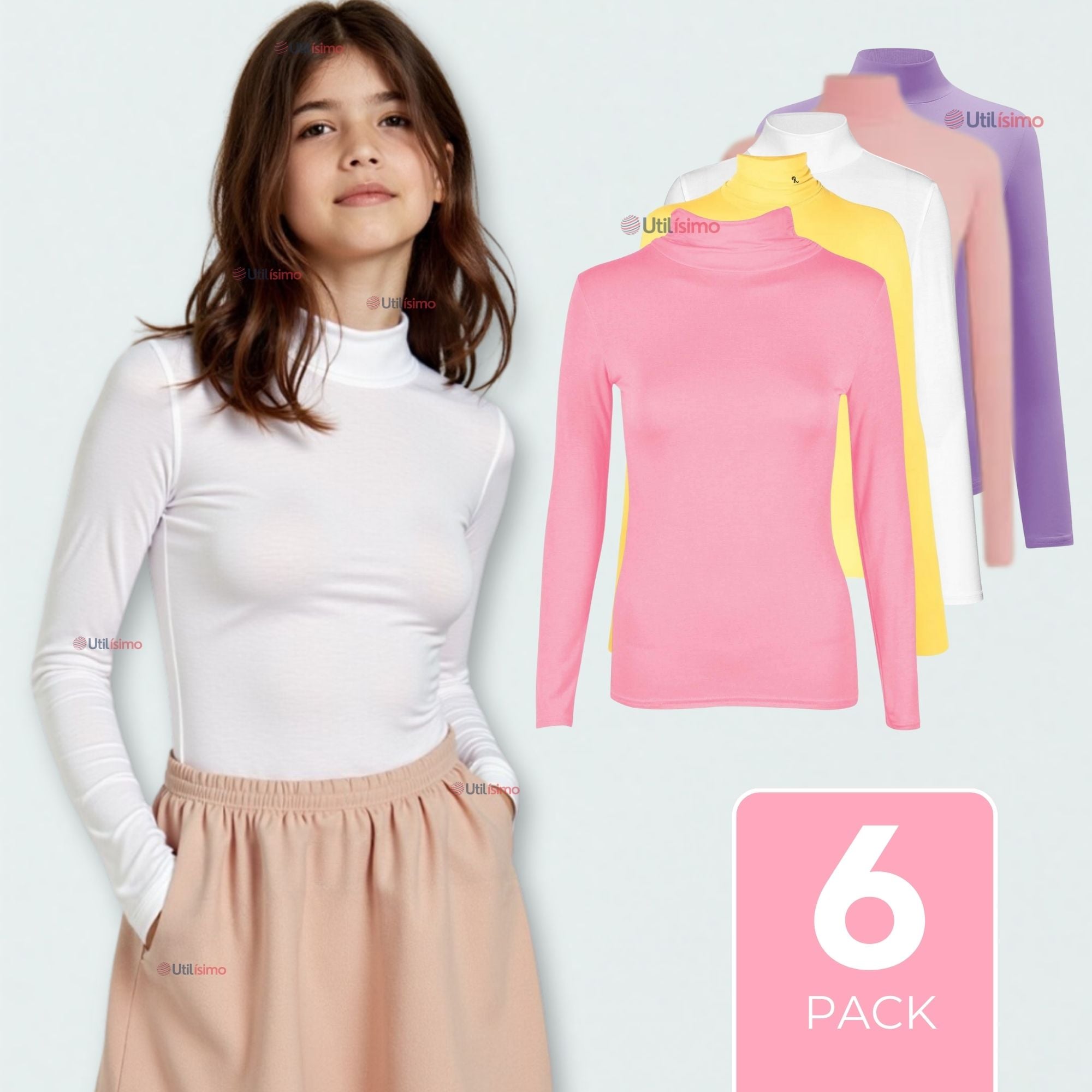 PACK 6 CAMISETA LOLA MUJER PRIMERA CAPA BAMBÚ INVIERNO CUELLO BEATLE POLERA - 1