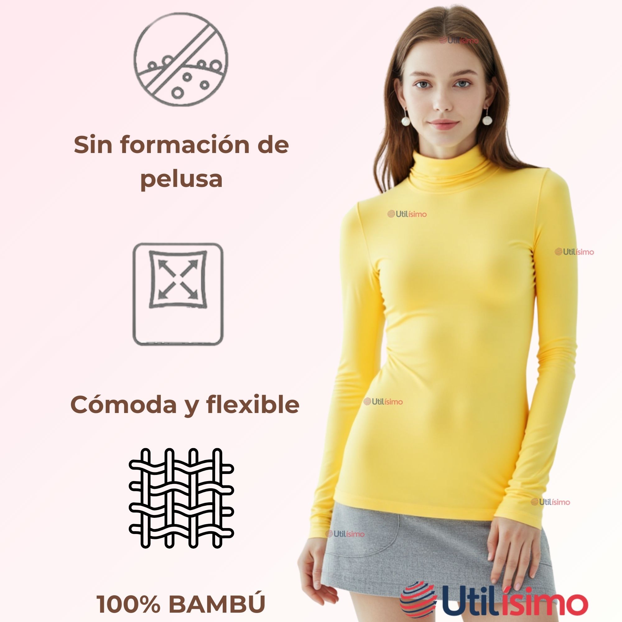PACK 6 CAMISETA LOLA MUJER PRIMERA CAPA BAMBÚ INVIERNO CUELLO BEATLE POLERA - 11