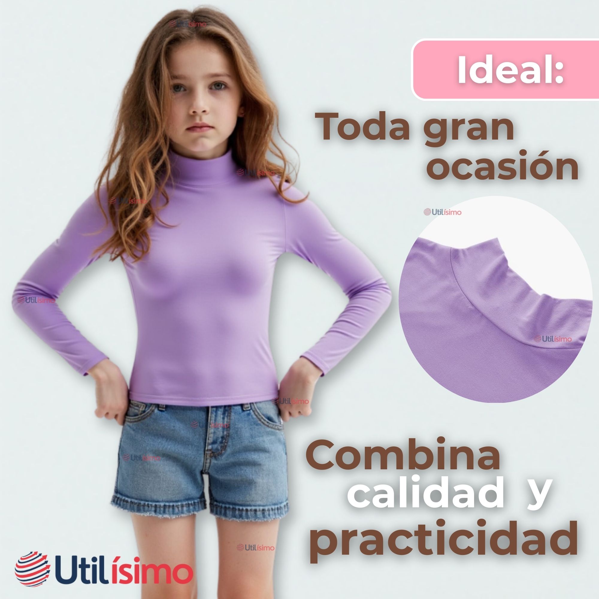 CAMISETA NIÑA PRIMERA CAPA BAMBÚ INVIERNO CUELLO BEATLE POLERA - 7