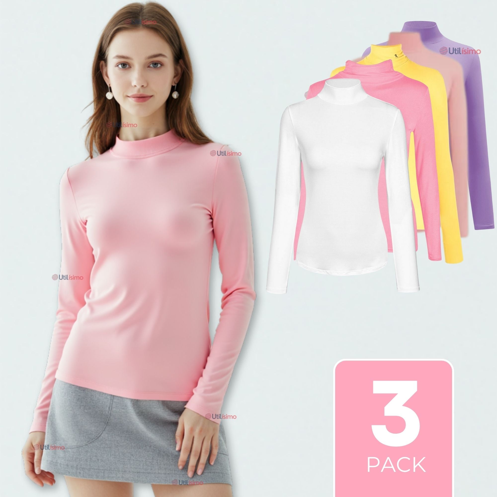 PACK 3 CAMISETA NIÑA PRIMERA CAPA BAMBÚ INVIERNO CUELLO BEATLE POLERA - 1