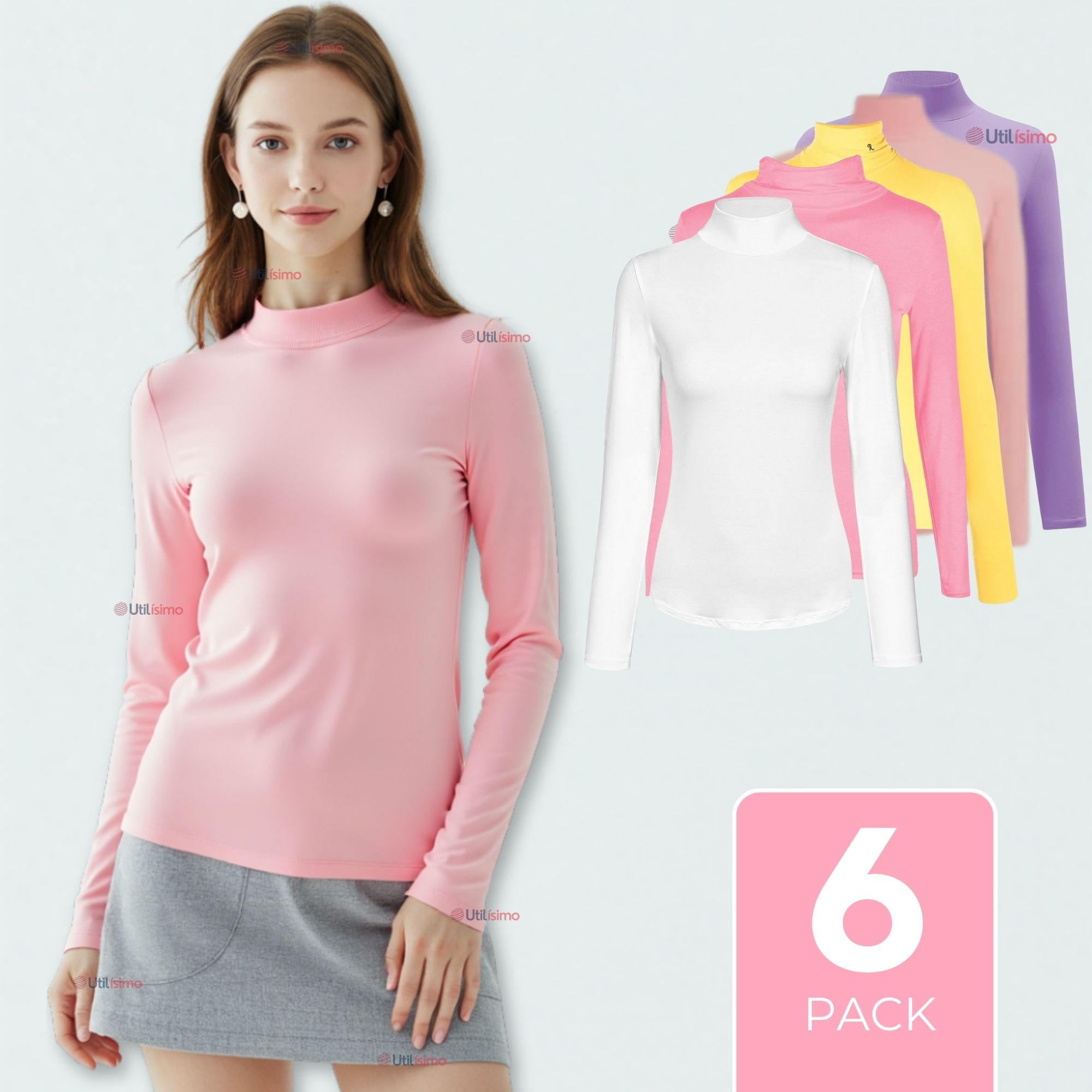 PACK 6 CAMISETA NIÑA PRIMERA CAPA BAMBÚ INVIERNO CUELLO BEATLE POLERA - 1