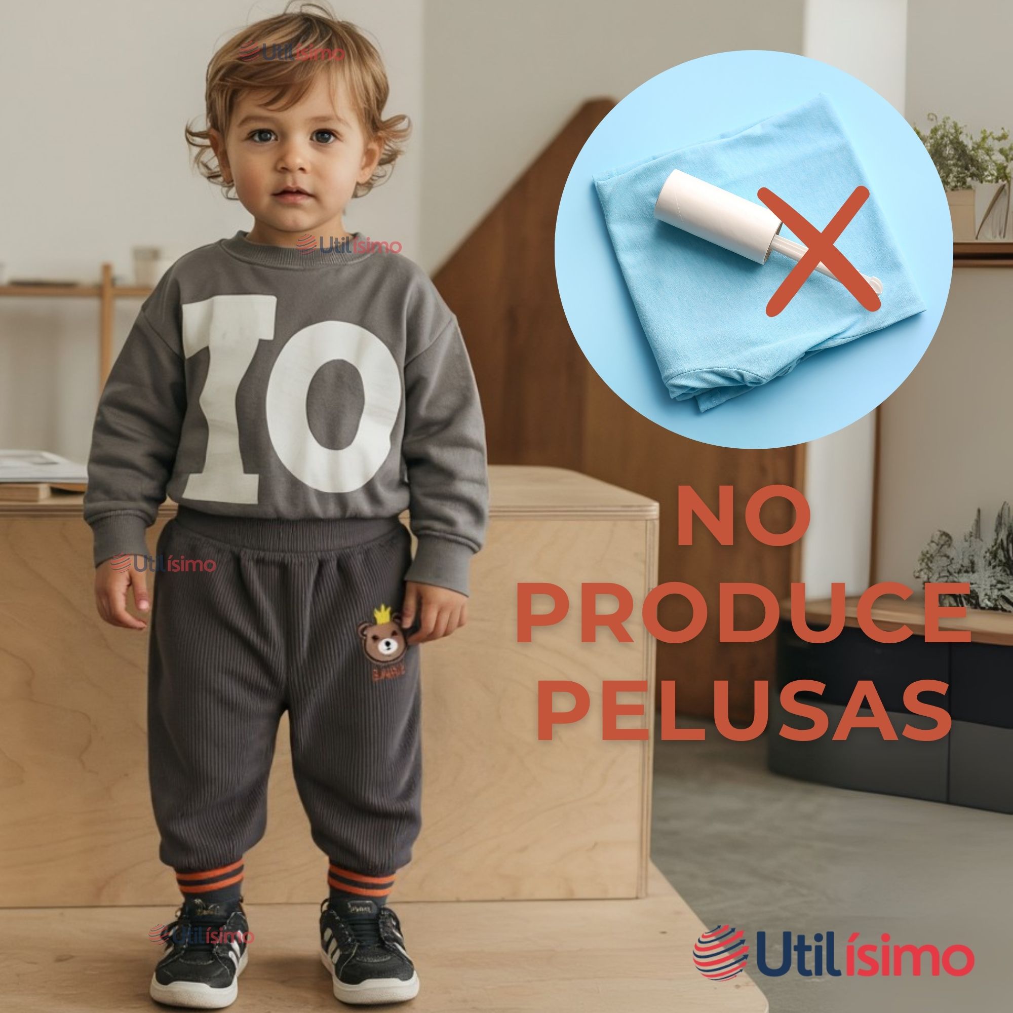 BUZO COTELÉ BEBÉ NIÑO FORRADO EN POLAR GRIS PANTALÓN - 9