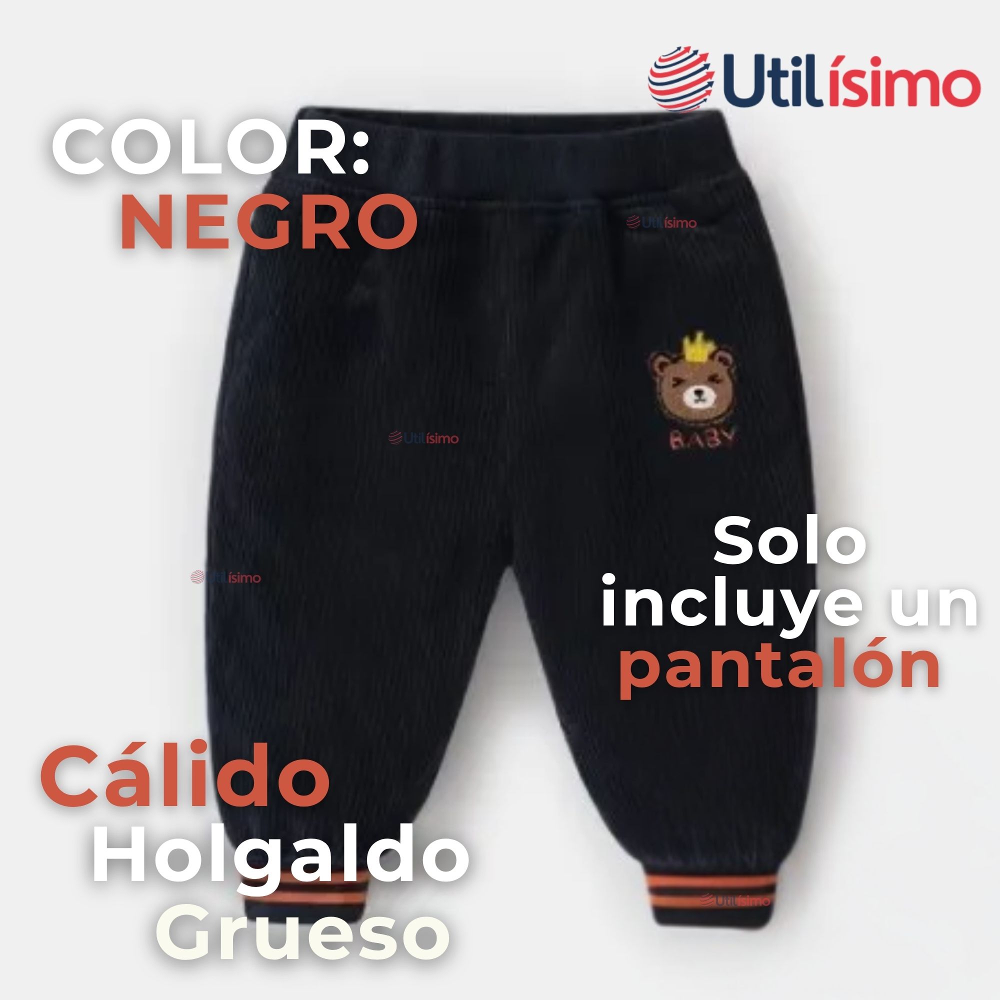 BUZO COTELÉ BEBÉ NIÑO FORRADO EN POLAR EN COLOR NEGRO PANTALÓN - 3