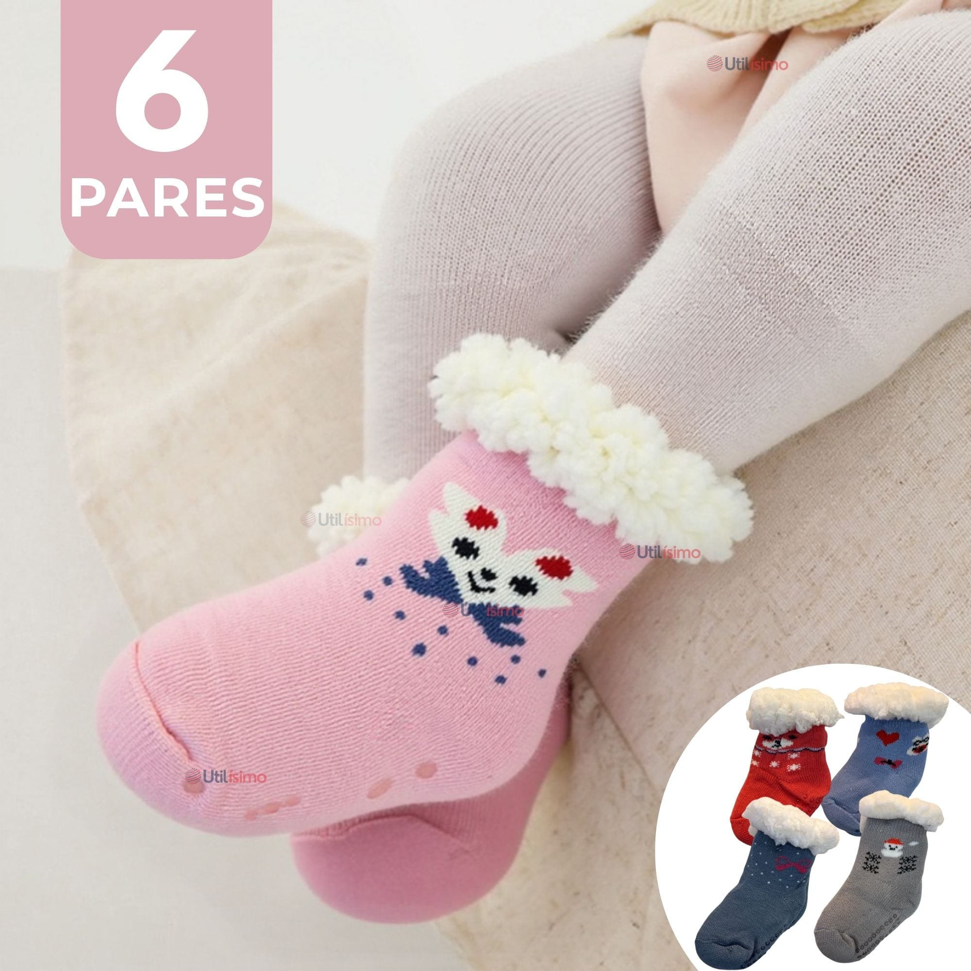 PACK 6 CALCETINES DE CHIPORRO BEBÉ NIÑA ANTIDESLIZANTE COLORES SURTIDOS - 1