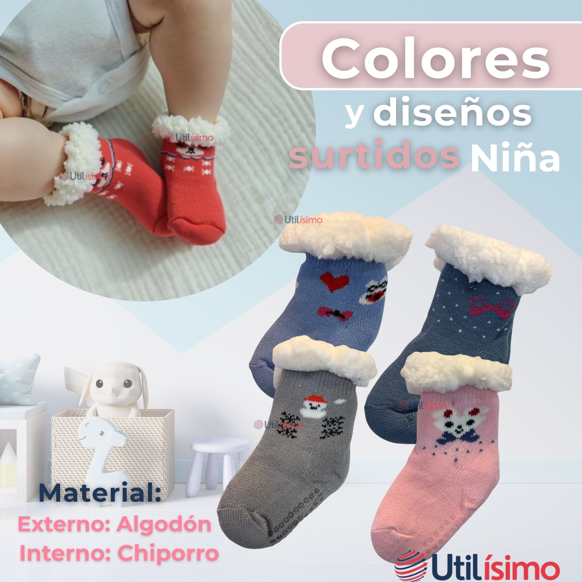 PACK 6 CALCETINES DE CHIPORRO BEBÉ NIÑA ANTIDESLIZANTE COLORES SURTIDOS - 2