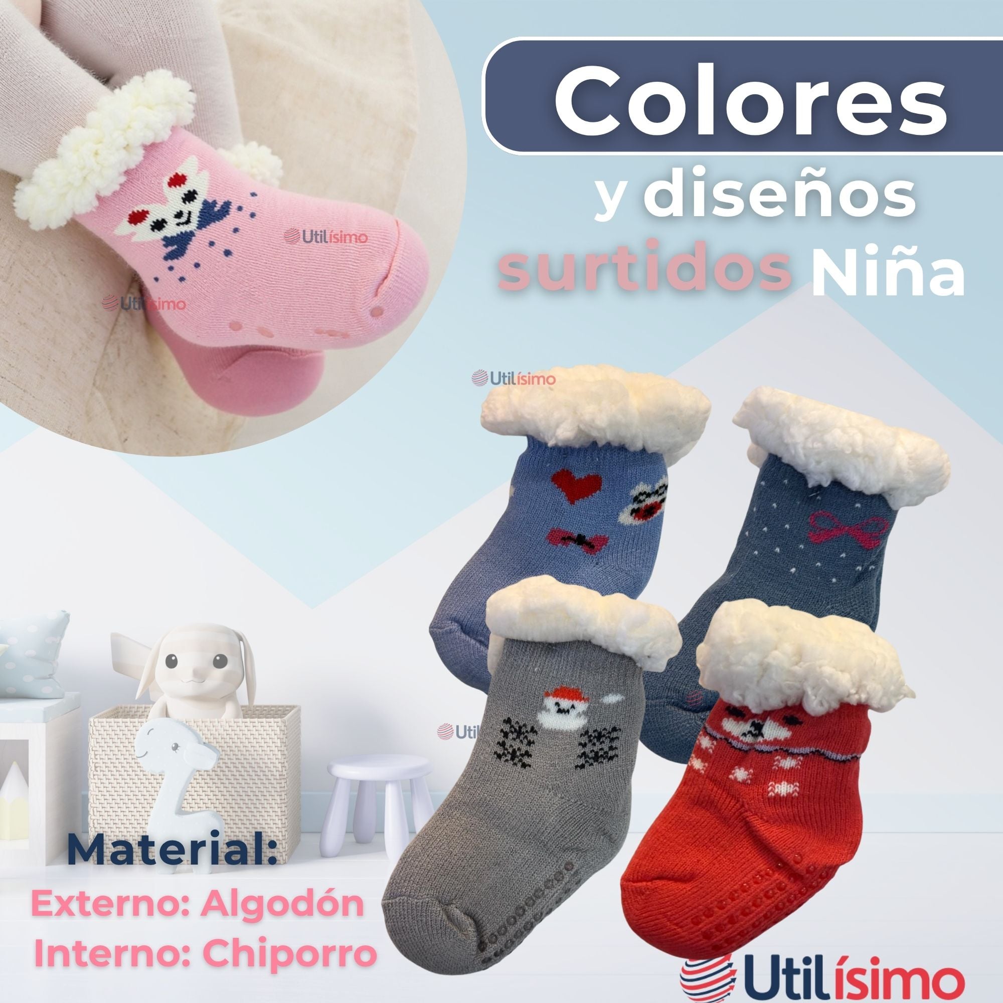 CALCETINES DE CHIPORRO BEBÉ NIÑA ANTIDESLIZANTE COLORES SURTIDOS - 2