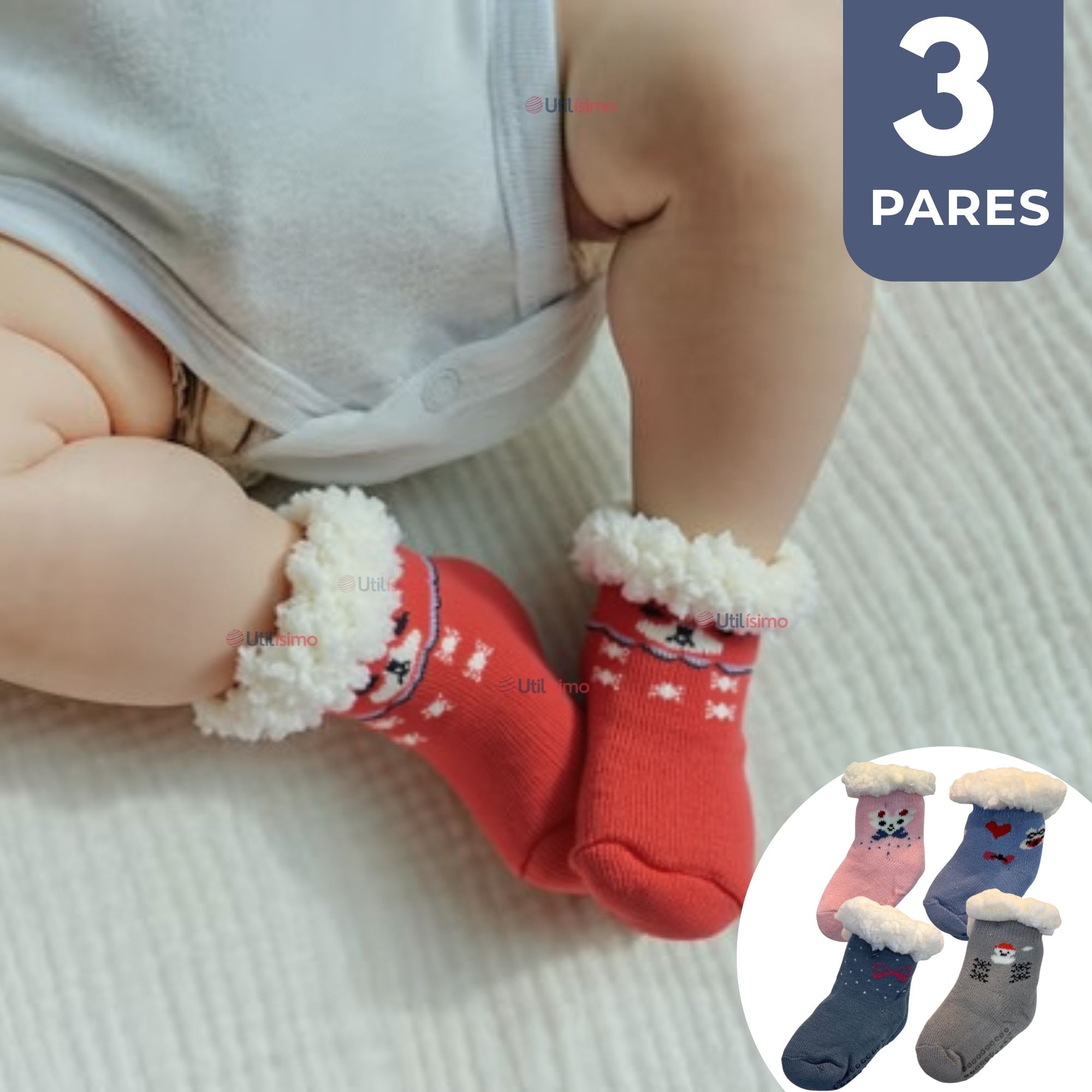 PACK 3 CALCETINES DE CHIPORRO BEBÉ NIÑA ANTIDESLIZANTE COLORES SURTIDOS - 1