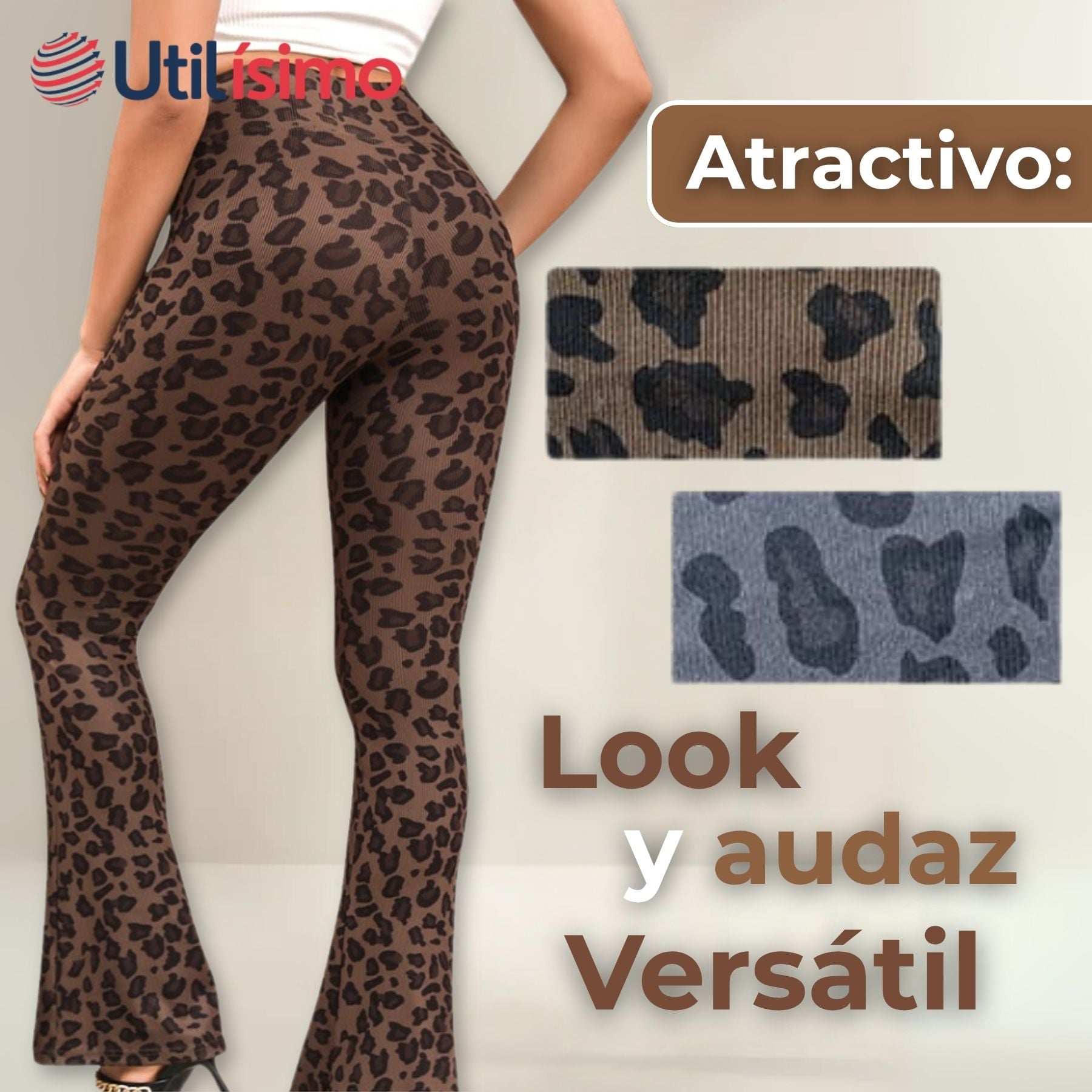 CALZA PALAZZO CON DISEÑO LEOPARDO POLAR TIRO ALTO MUJER LEGGINGS - 4