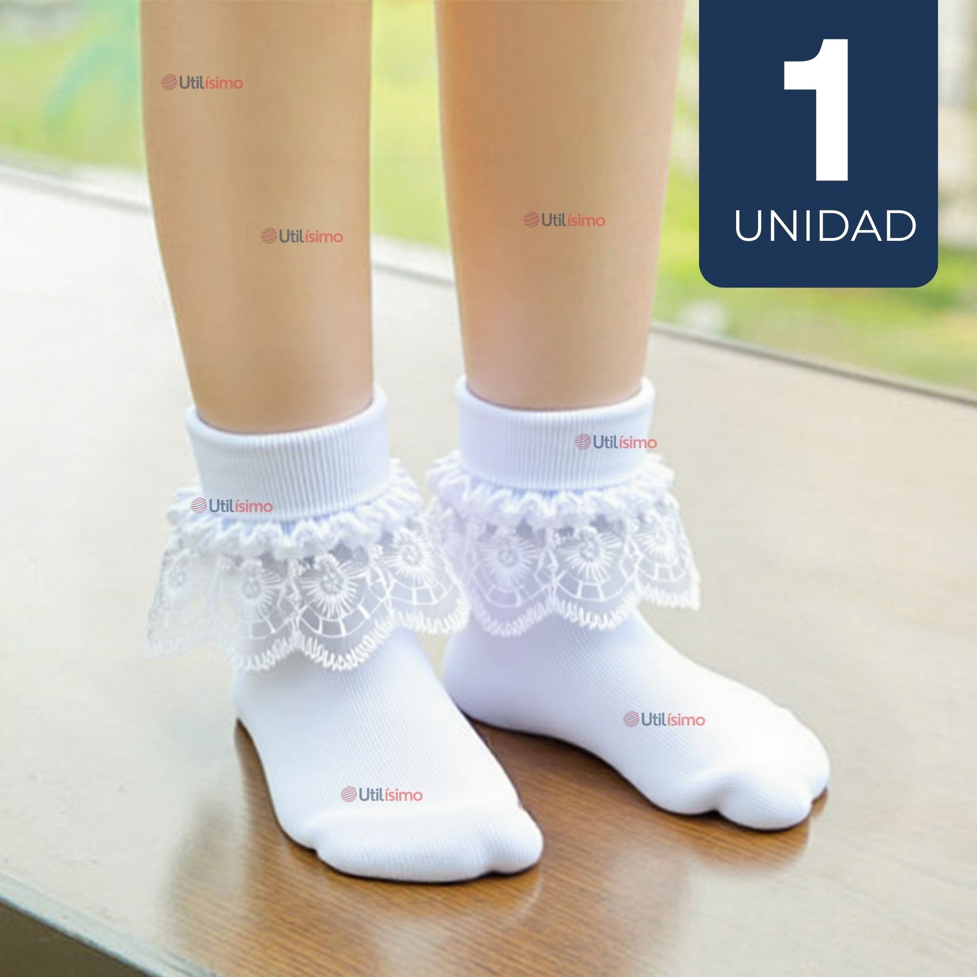 CALCETINES CON VUELO BLANCO NIÑA ALGODON FIESTAS PATRIAS - 1