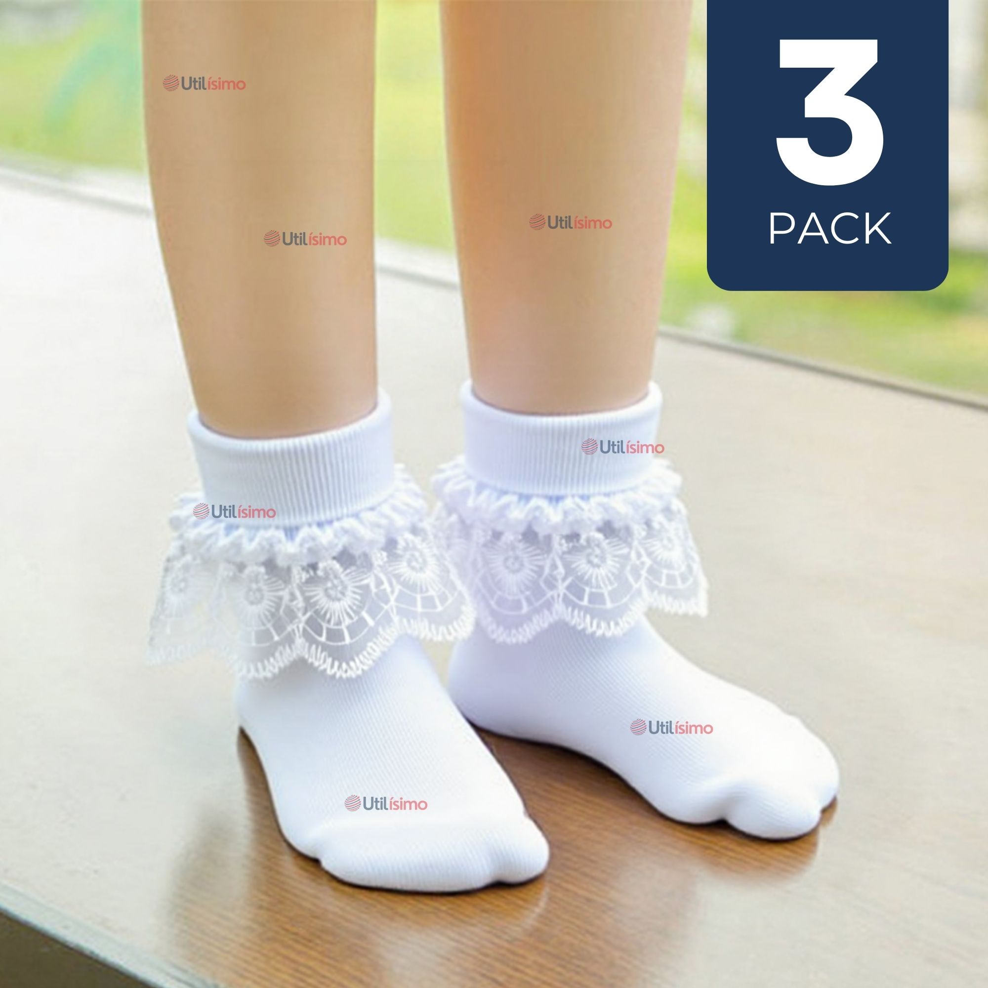 PACK 3 CALCETINES CON VUELO BLANCO NIÑA ALGODON FIESTAS PATRIAS - 1