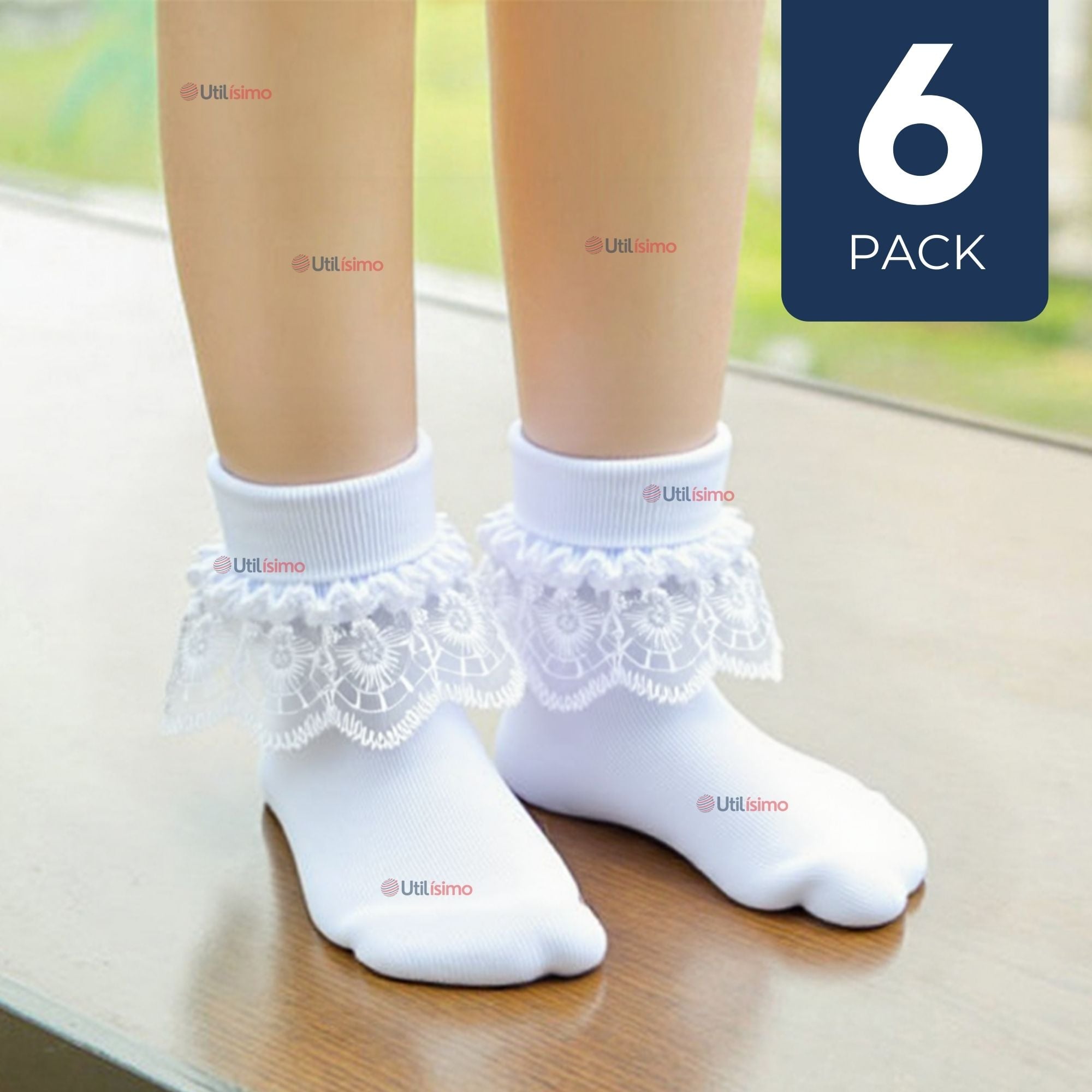 PACK 6 CALCETINES CON VUELO BLANCO NIÑA ALGODON FIESTAS PATRIAS - 1