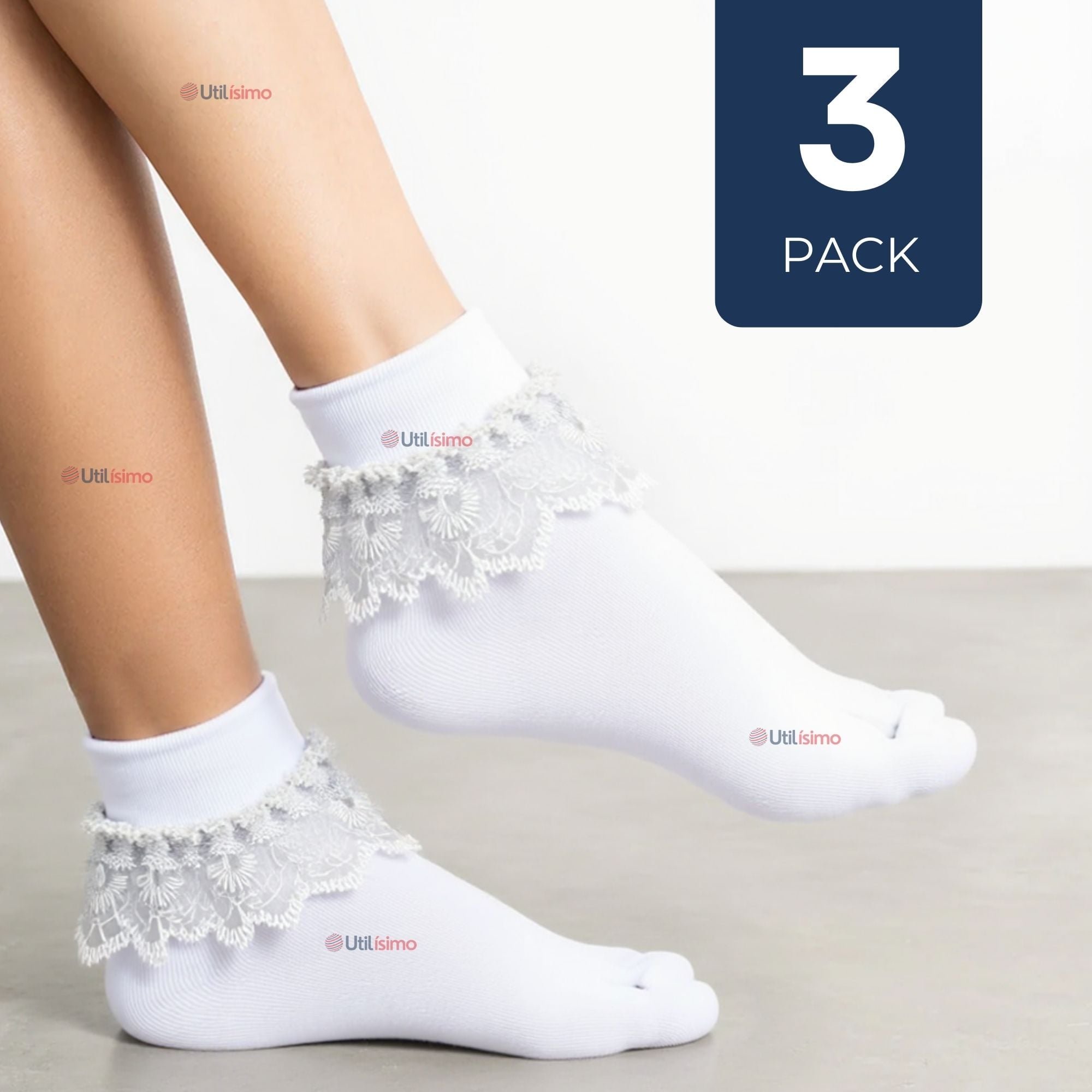 PACK 3 CALCETINES CON VUELO BLANCO NIÑA ALGODON FIESTAS PATRIAS - 1