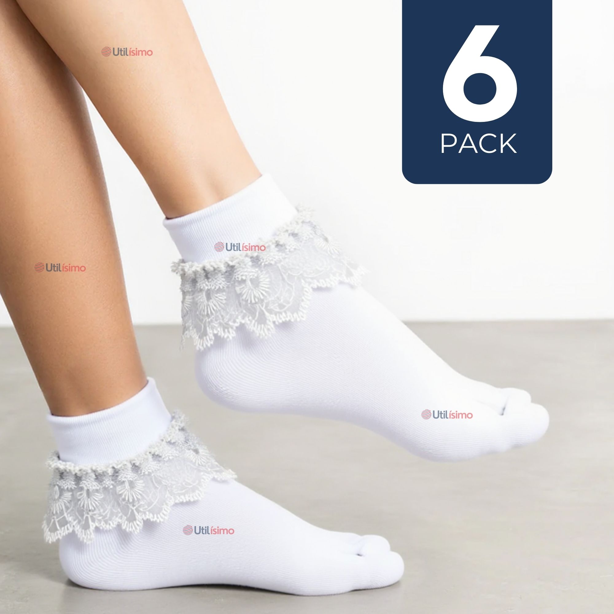 PACK 6 CALCETINES CON VUELO BLANCO NIÑA ALGODON FIESTAS PATRIAS - 1
