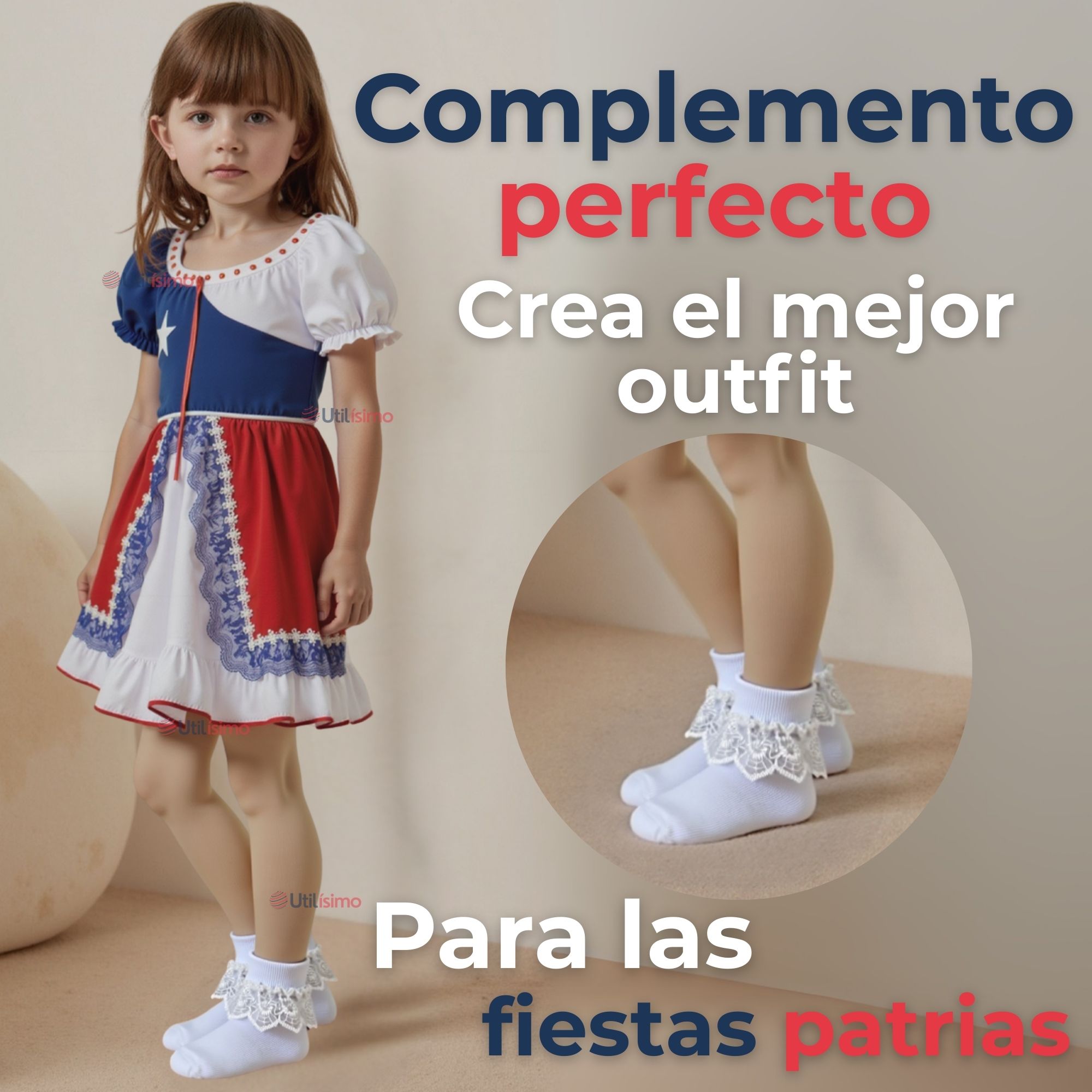 PACK 6 CALCETINES CON VUELO BLANCO NIÑA ALGODON FIESTAS PATRIAS - 4