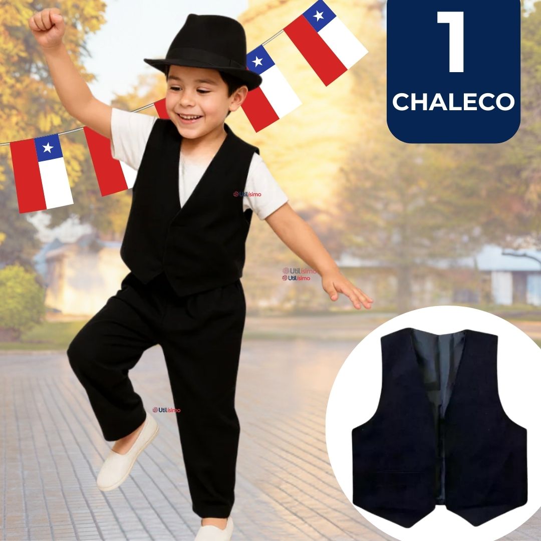 CHALECO BOLERO NORTINO NIÑO FIESTAS PATRIAS NEGRO - 1