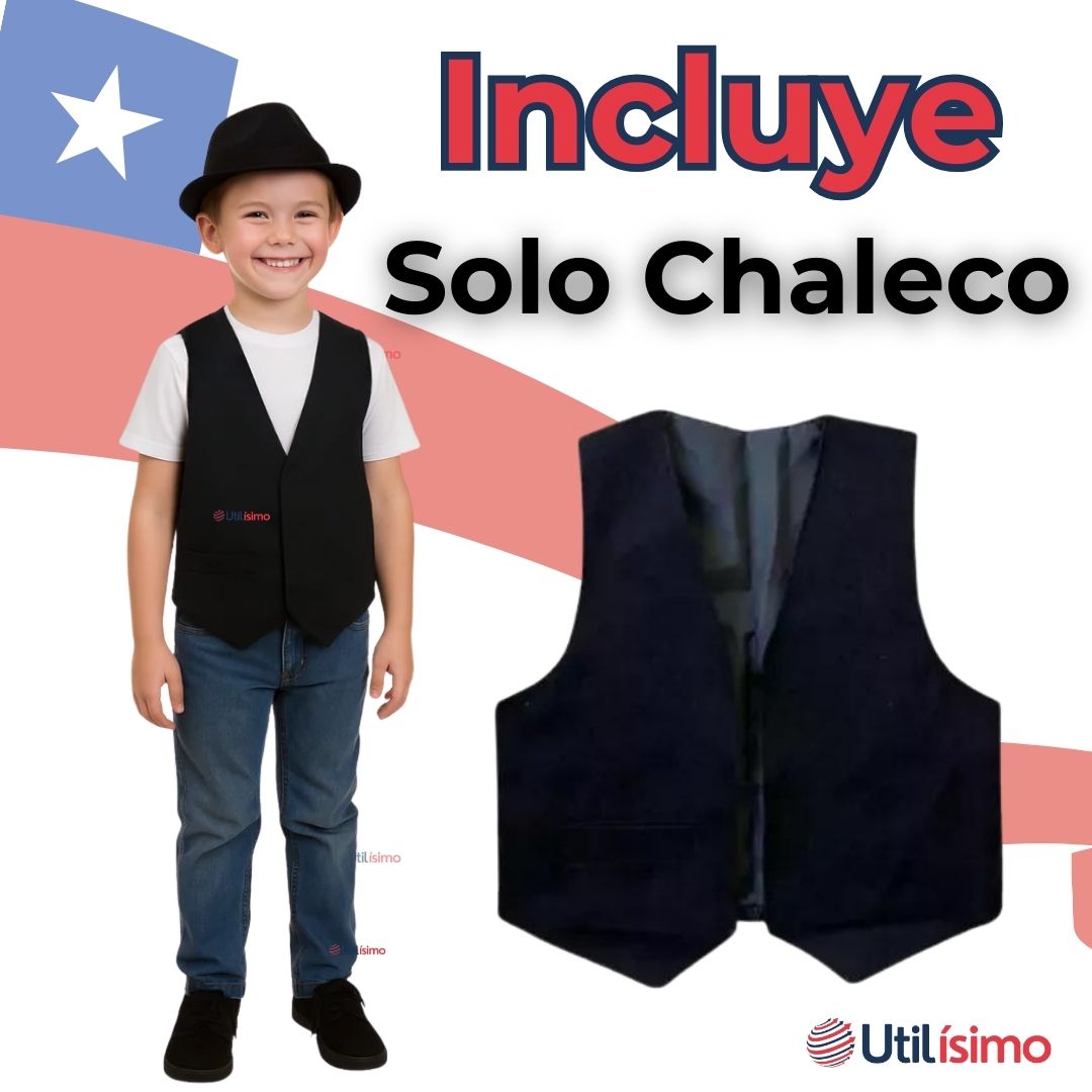 CHALECO BOLERO NORTINO NIÑO FIESTAS PATRIAS NEGRO - 5