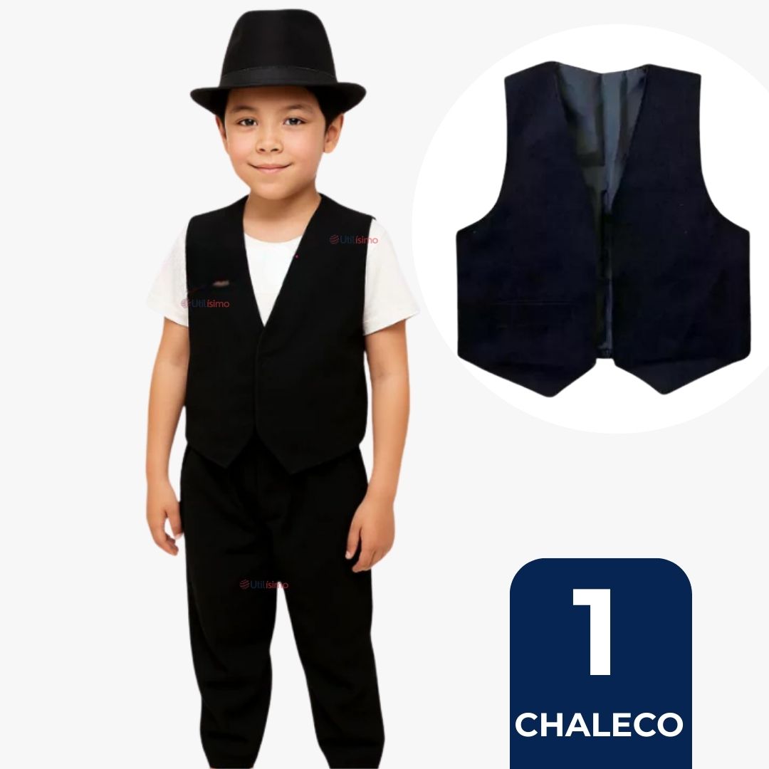 CHALECO BOLERO NORTINO NIÑO FIESTAS PATRIAS NEGRO - 1