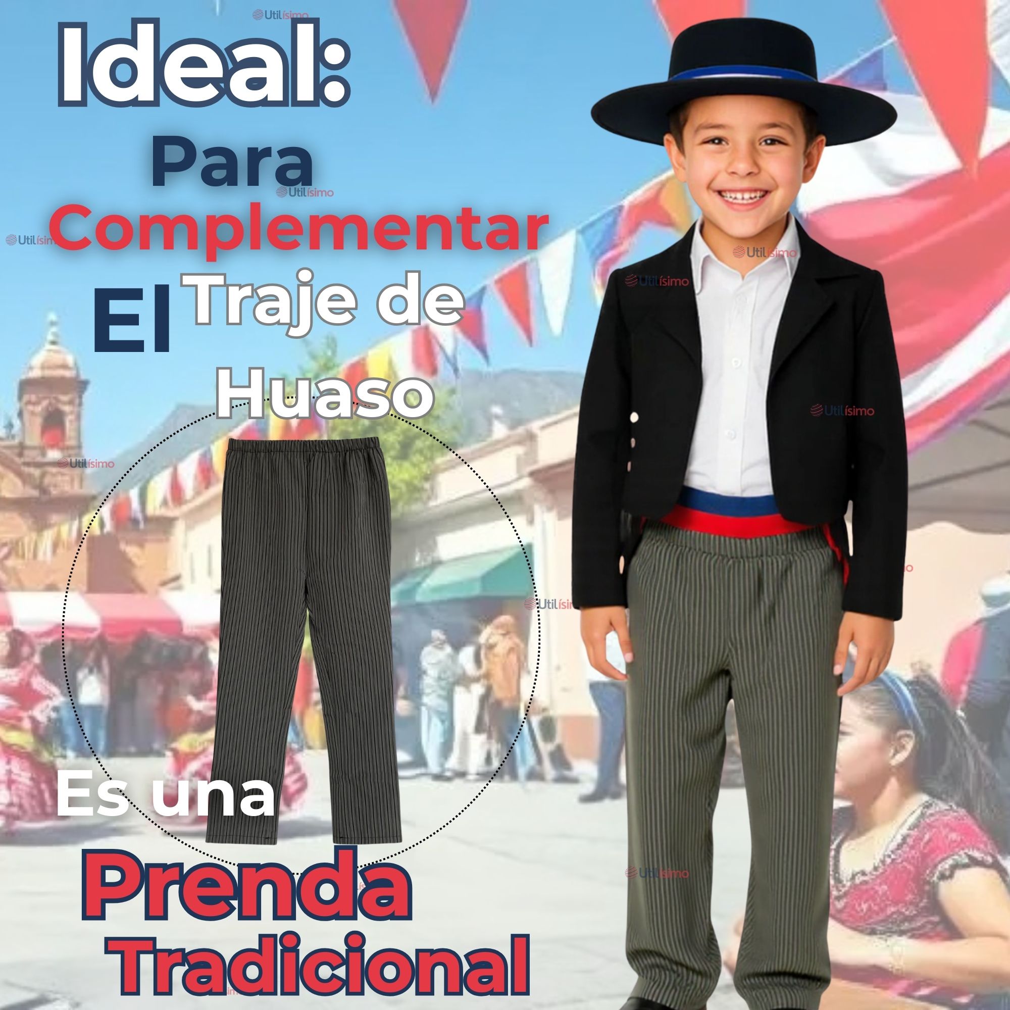 PANTALON HUASO GRIS CON RAYAS NIÑO FIESTAS PATRIAS - 5