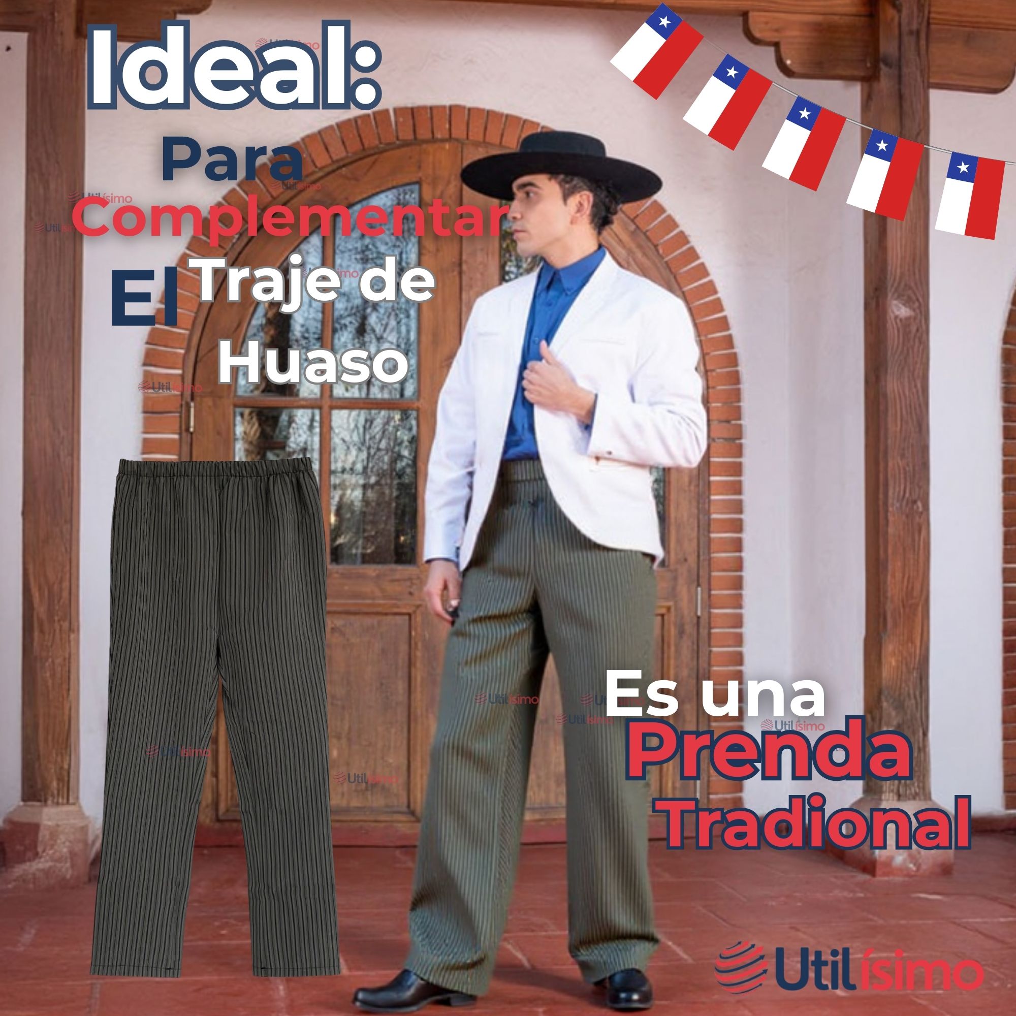 PANTALON HUASO JUVENIL GRIS CON RAYAS FIESTAS PATRIAS - 4