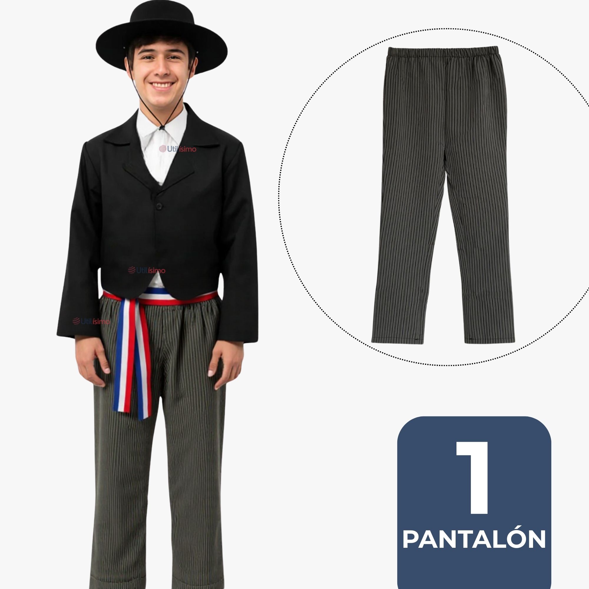 PANTALON HUASO JUVENIL GRIS CON RAYAS FIESTAS PATRIAS - 1