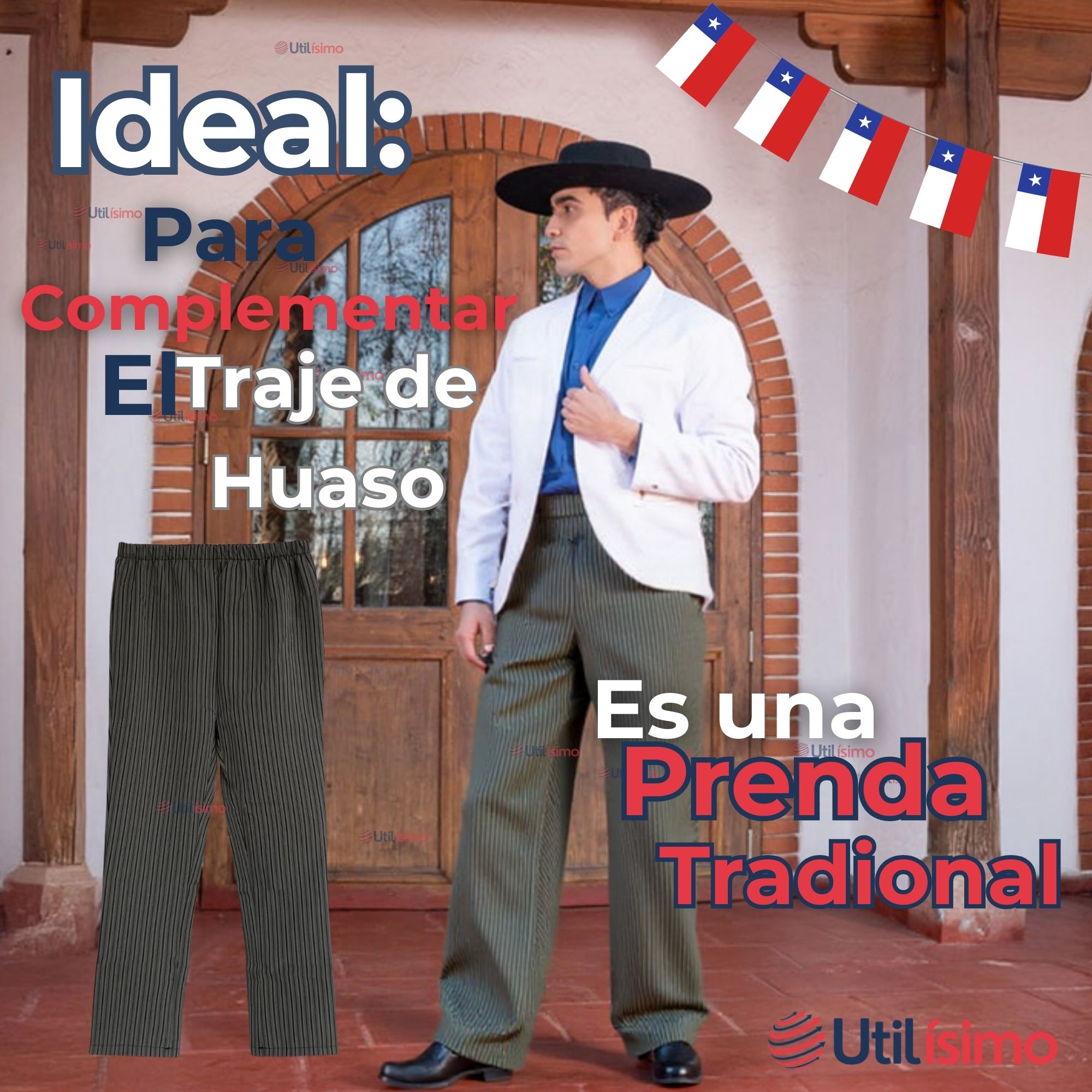 PANTALON HUASO JUVENIL GRIS CON RAYAS FIESTAS PATRIAS - 4