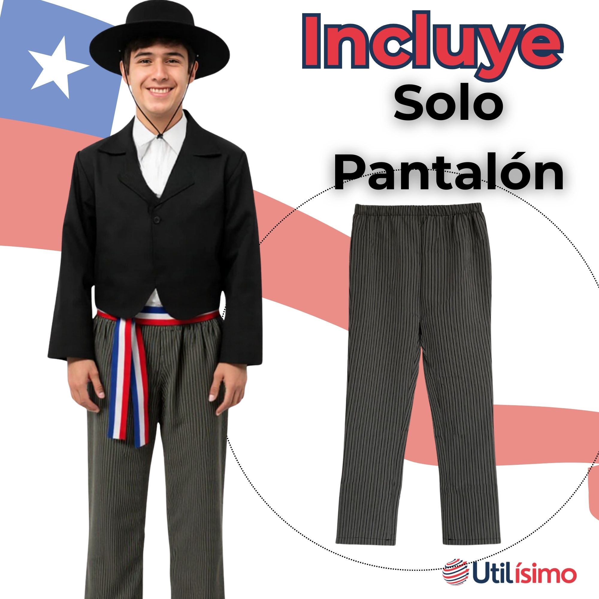 PANTALON HUASO JUVENIL GRIS CON RAYAS FIESTAS PATRIAS - 5