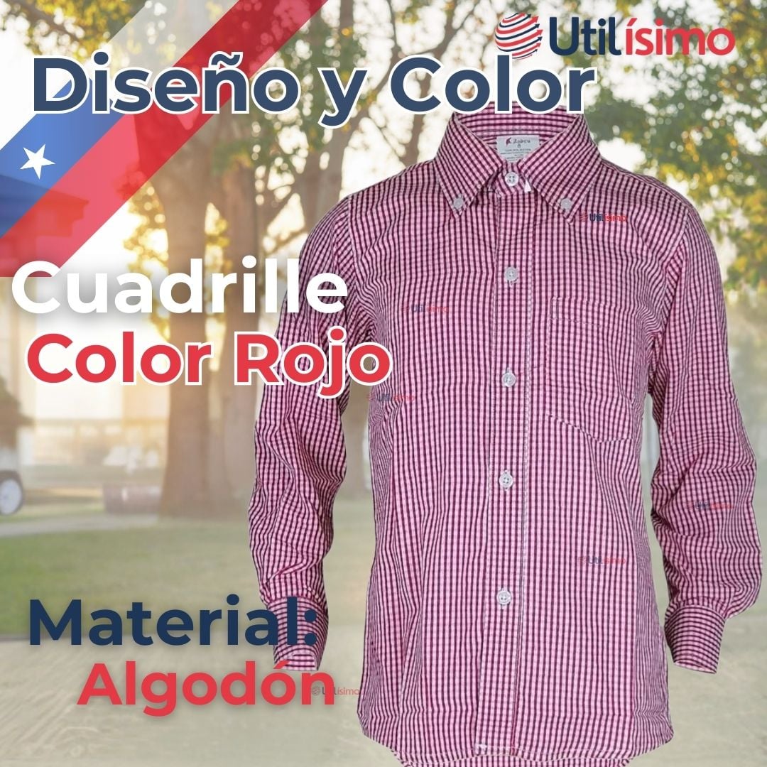 CAMISA HUASO CUADRILLE ALGODON NIÑO JUVENIL COLOR ROJO - 2