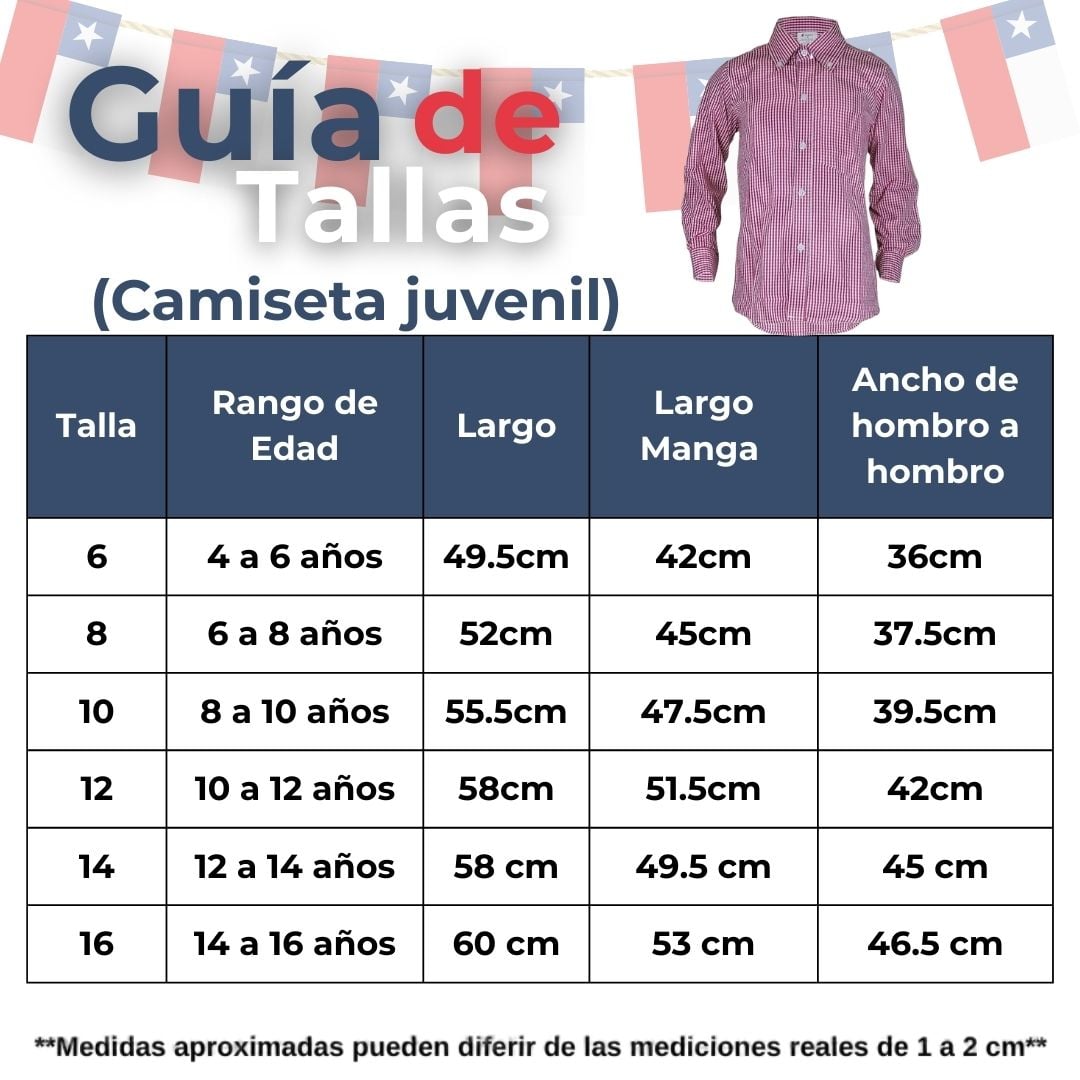 CAMISA HUASO CUADRILLE ALGODON NIÑO JUVENIL COLOR ROJO - 3