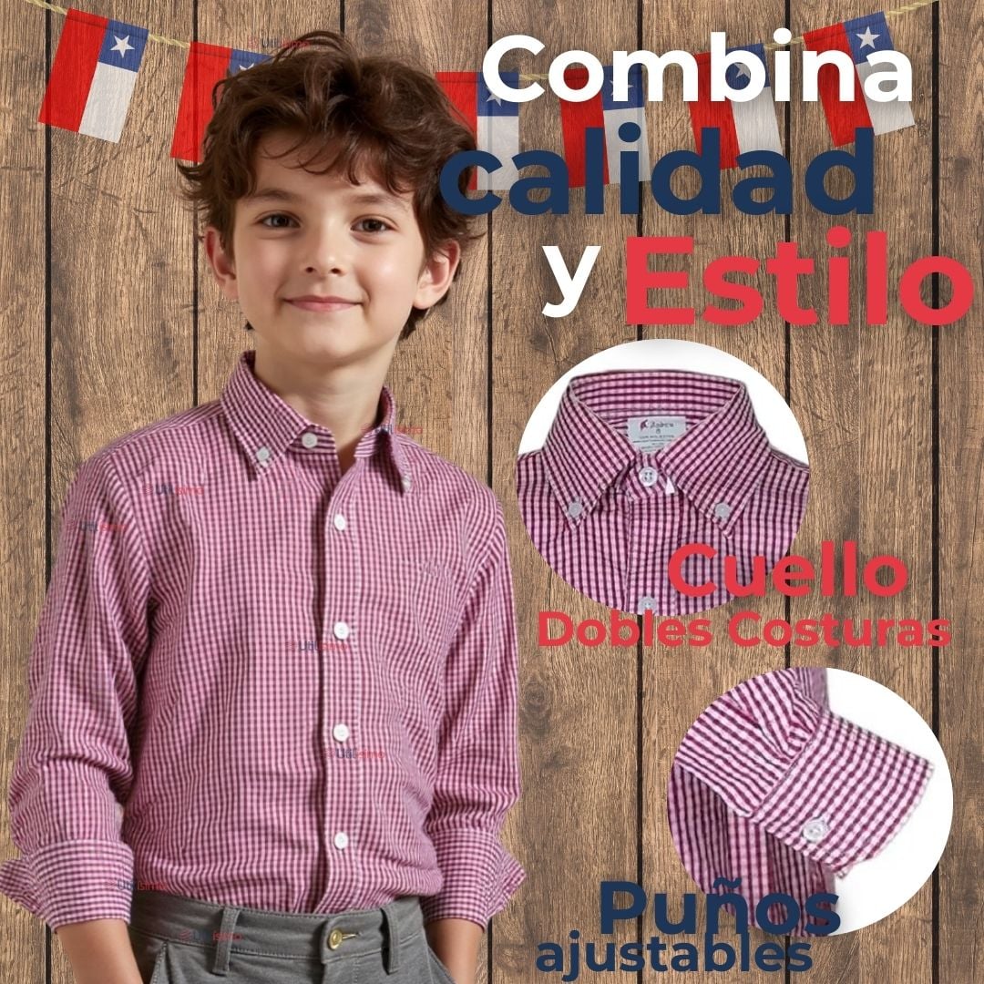 CAMISA HUASO CUADRILLE ALGODON NIÑO JUVENIL COLOR ROJO - 4
