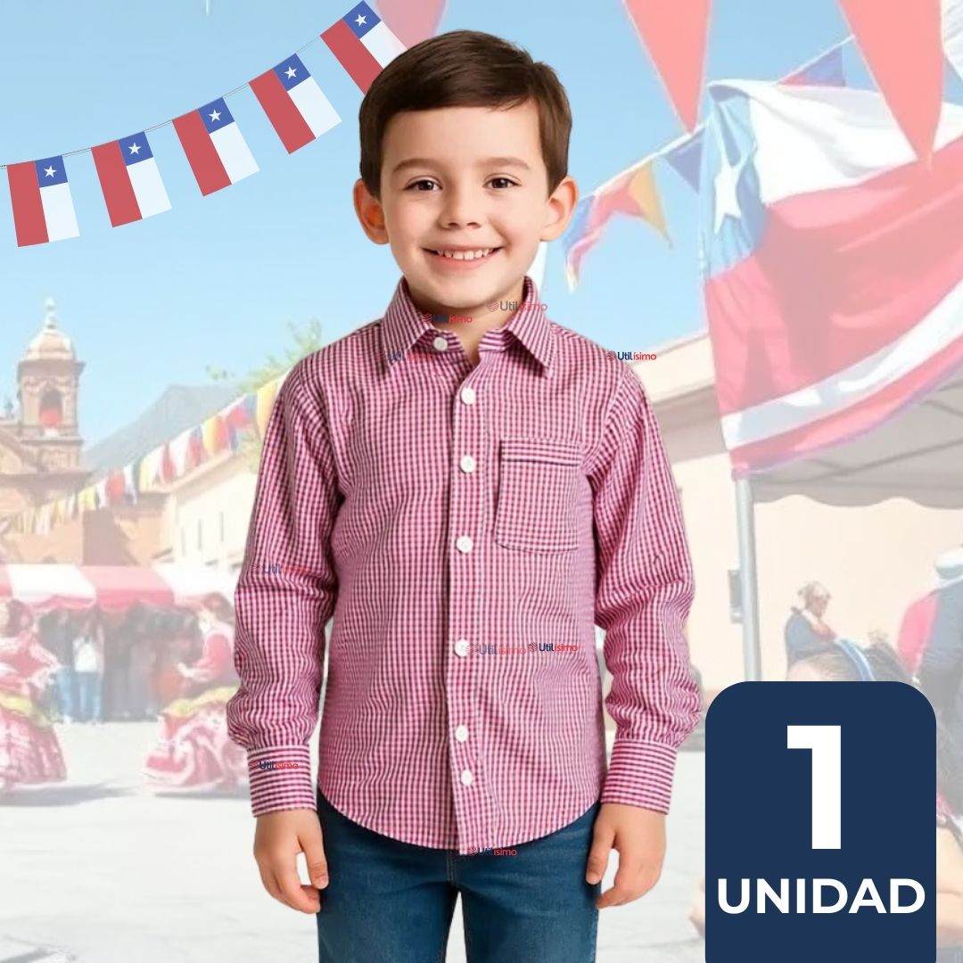 CAMISA HUASO CUADRILLE ALGODON NIÑO JUVENIL COLOR ROJO - 1