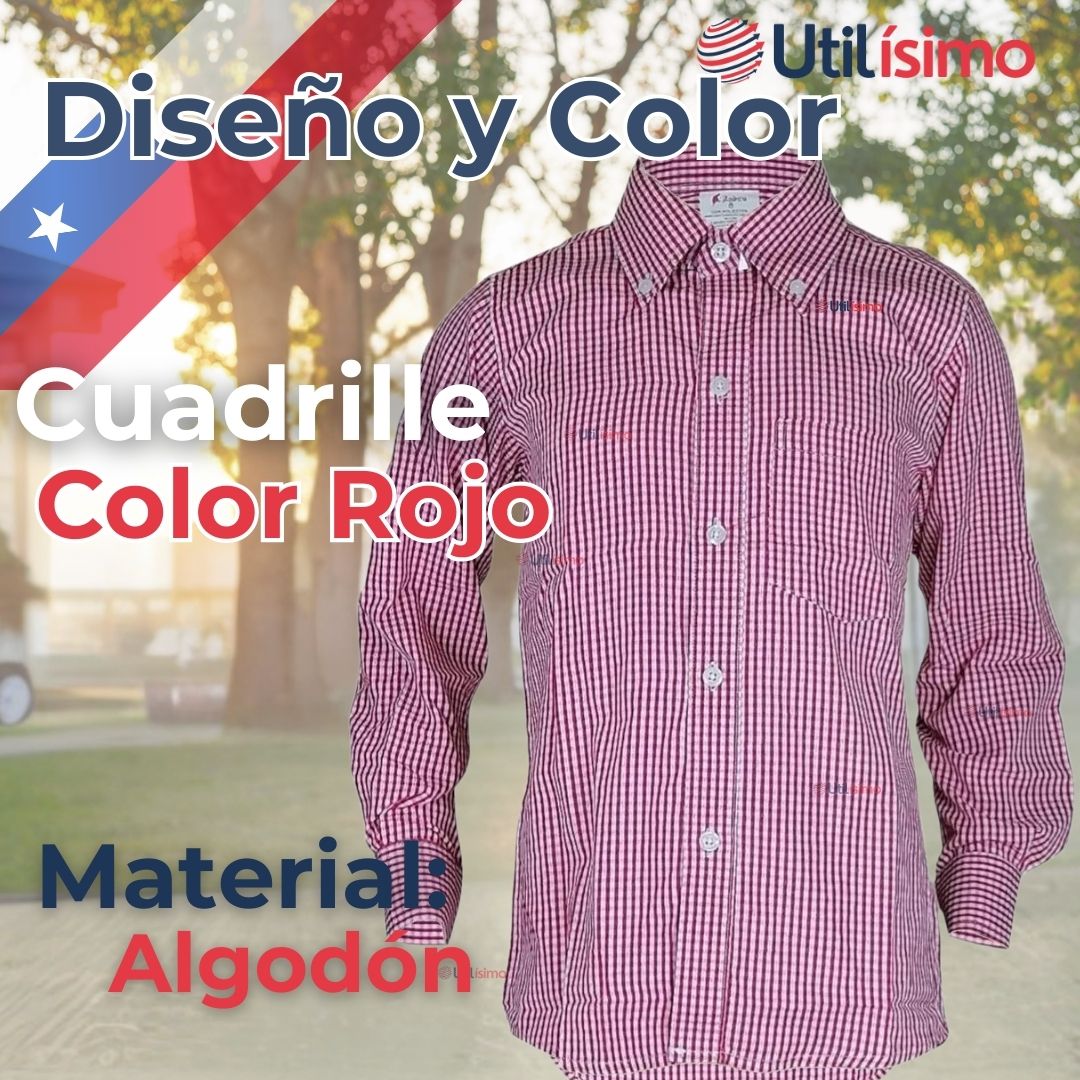 CAMISA HUASO CUADRILLE ALGODON NIÑO JUVENIL COLOR ROJO - 2