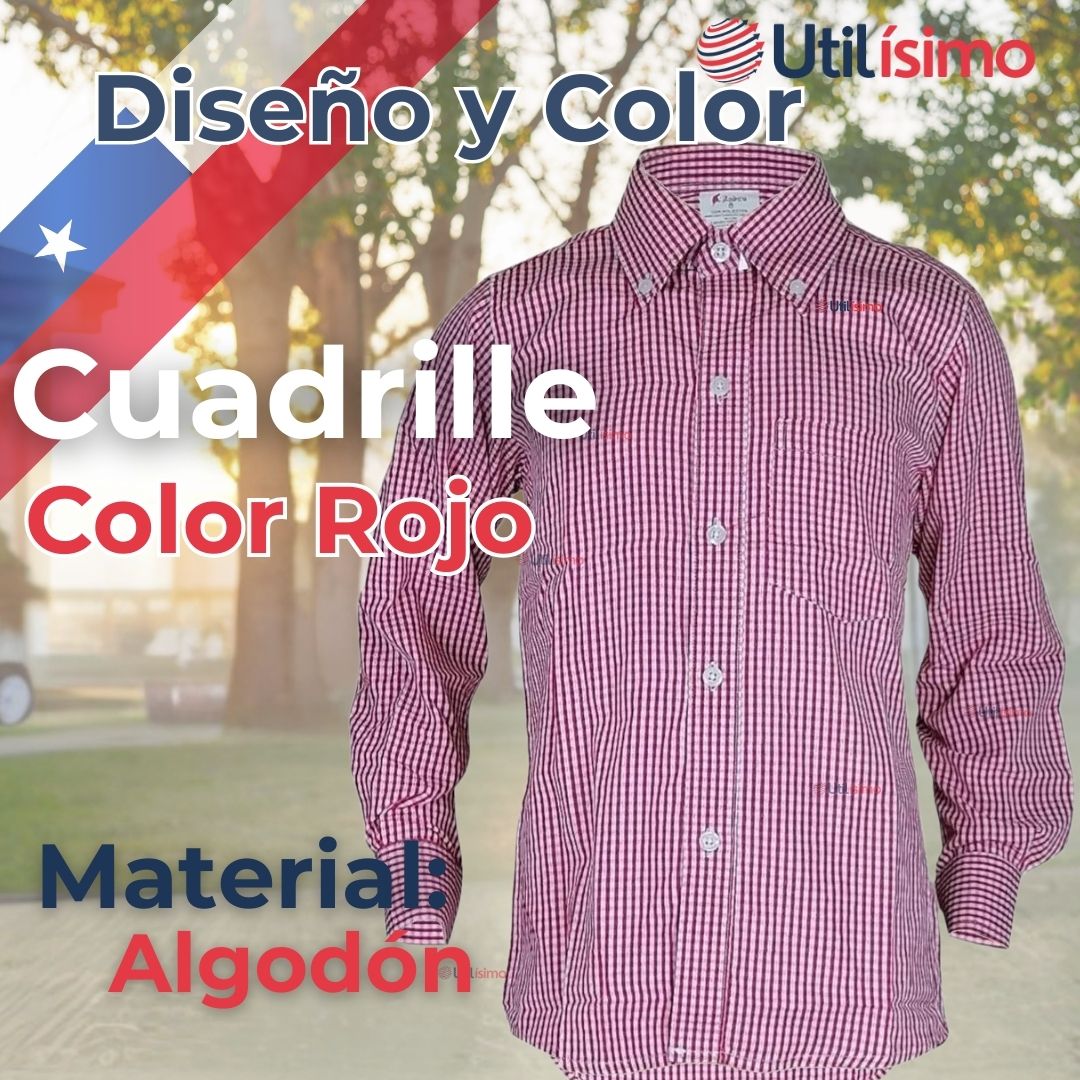 CAMISA HUASO CUADRILLE ALGODON NIÑO JUVENIL COLOR ROJO - 2