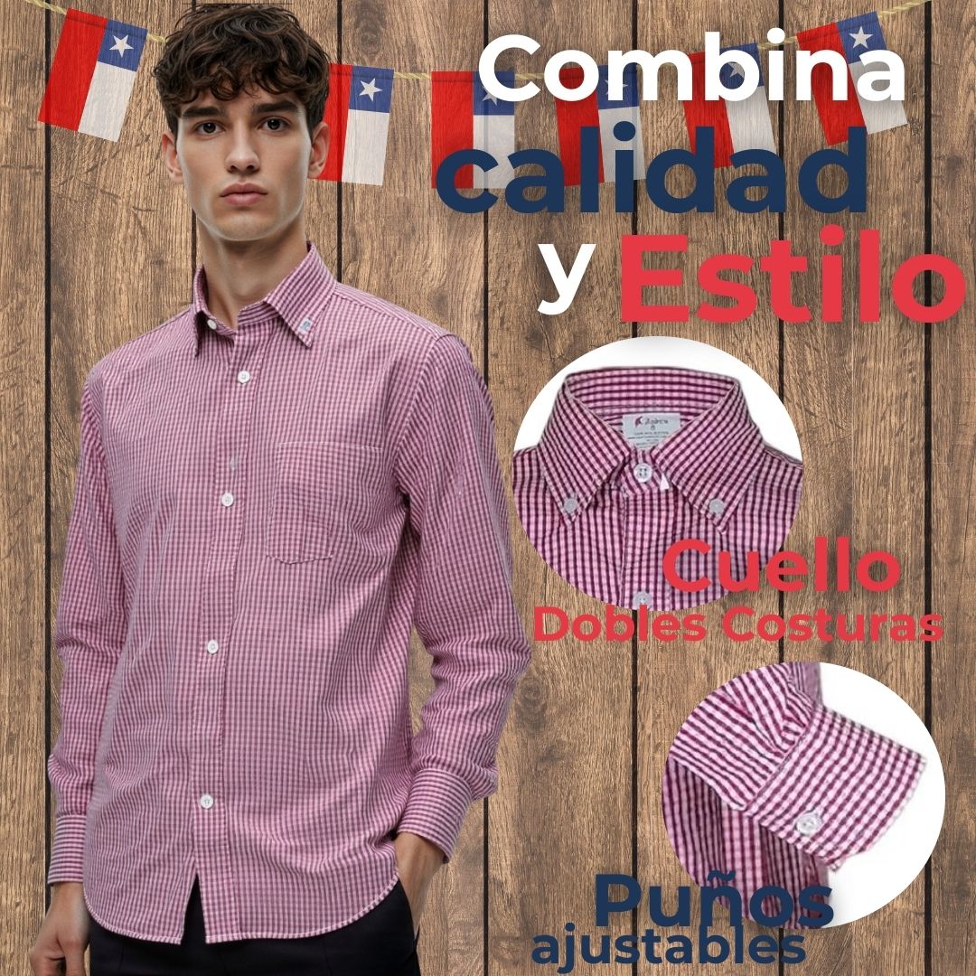 CAMISA HUASO CUADRILLE ALGODON NIÑO JUVENIL COLOR ROJO - 4