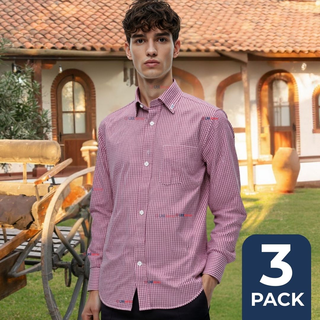 PACK 3 CAMISA HUASO CUADRILLE ALGODON NIÑO JUVENIL COLOR ROJO - 1