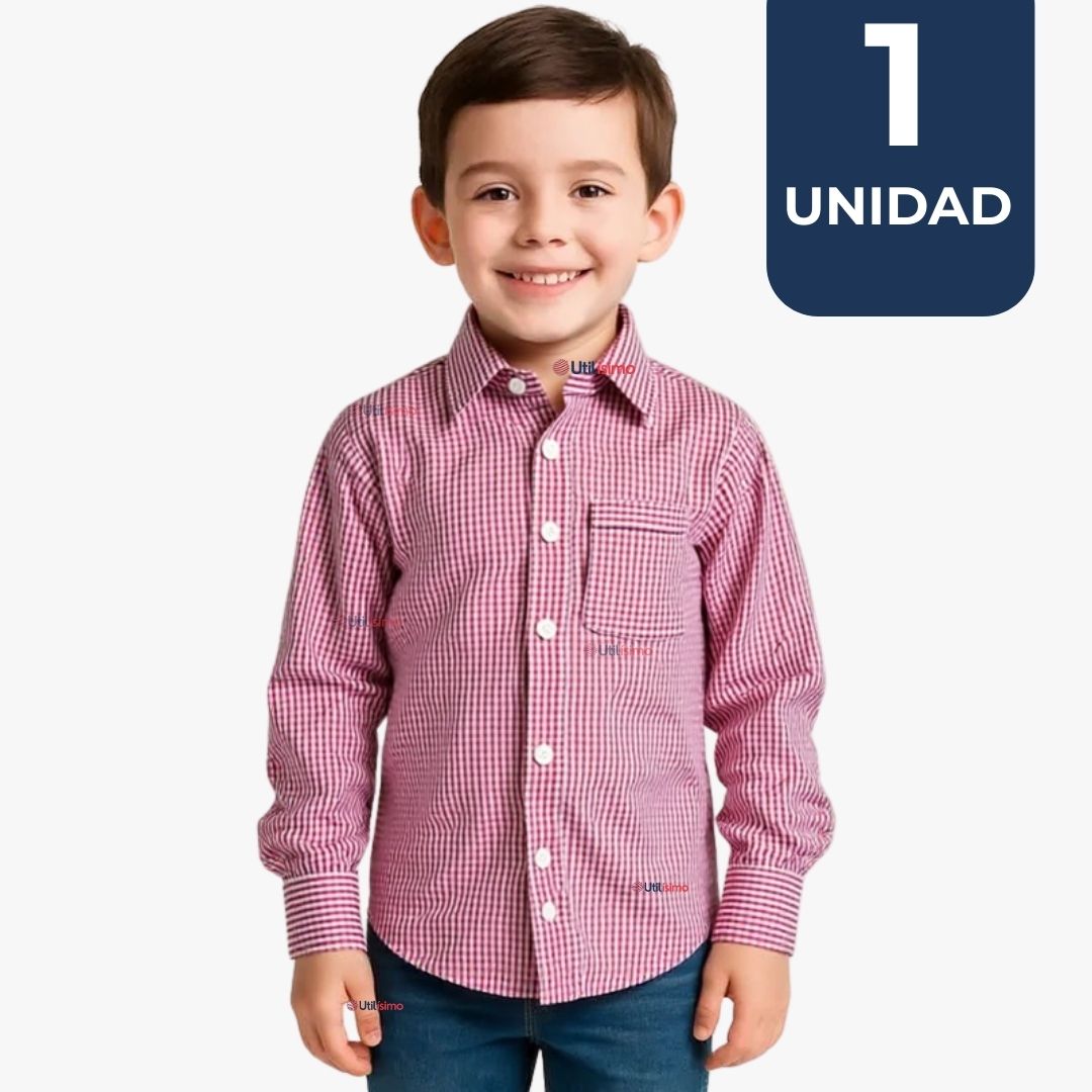 CAMISA HUASO CUADRILLE  ALGODON NIÑO JUVENIL COLOR ROJO - 1