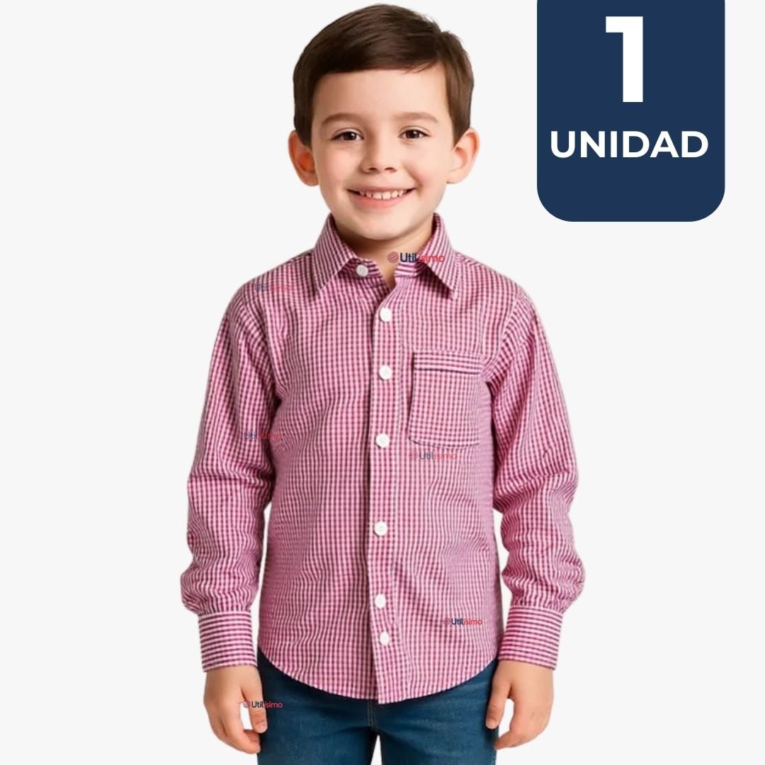 CAMISA HUASO CUADRILLE ALGODON NIÑO JUVENIL COLOR ROJO - 1