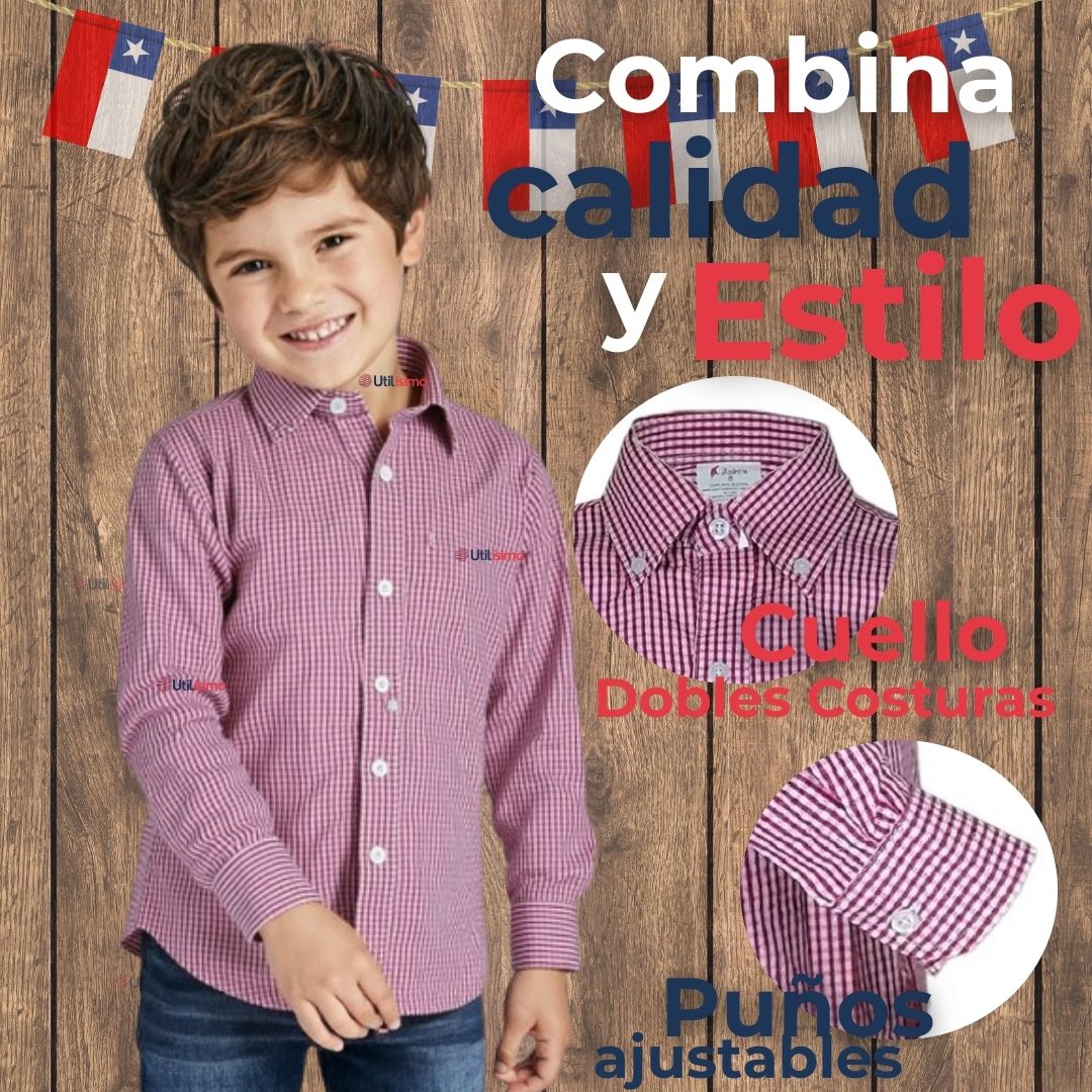 CAMISA HUASO CUADRILLE  ALGODON NIÑO JUVENIL COLOR ROJO - 4