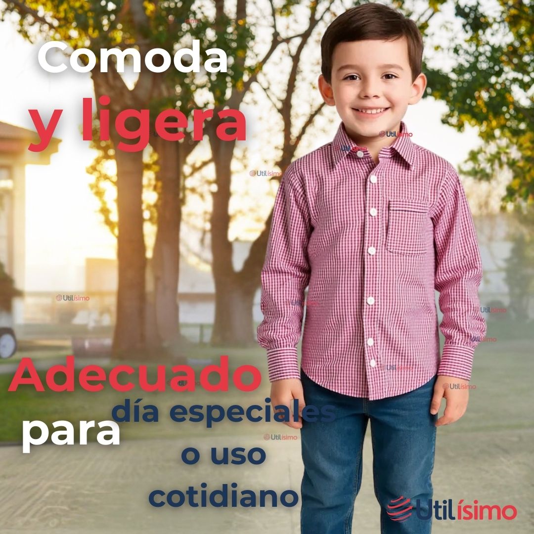 CAMISA HUASO CUADRILLE  ALGODON NIÑO JUVENIL COLOR ROJO - 6