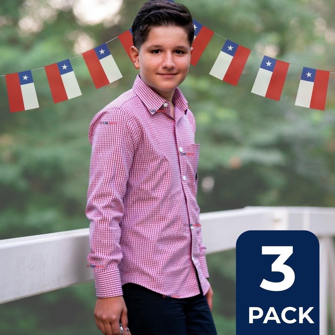 PACK 3 CAMISA HUASO CUADRILLE ALGODON NIÑO JUVENIL COLOR ROJO - 1