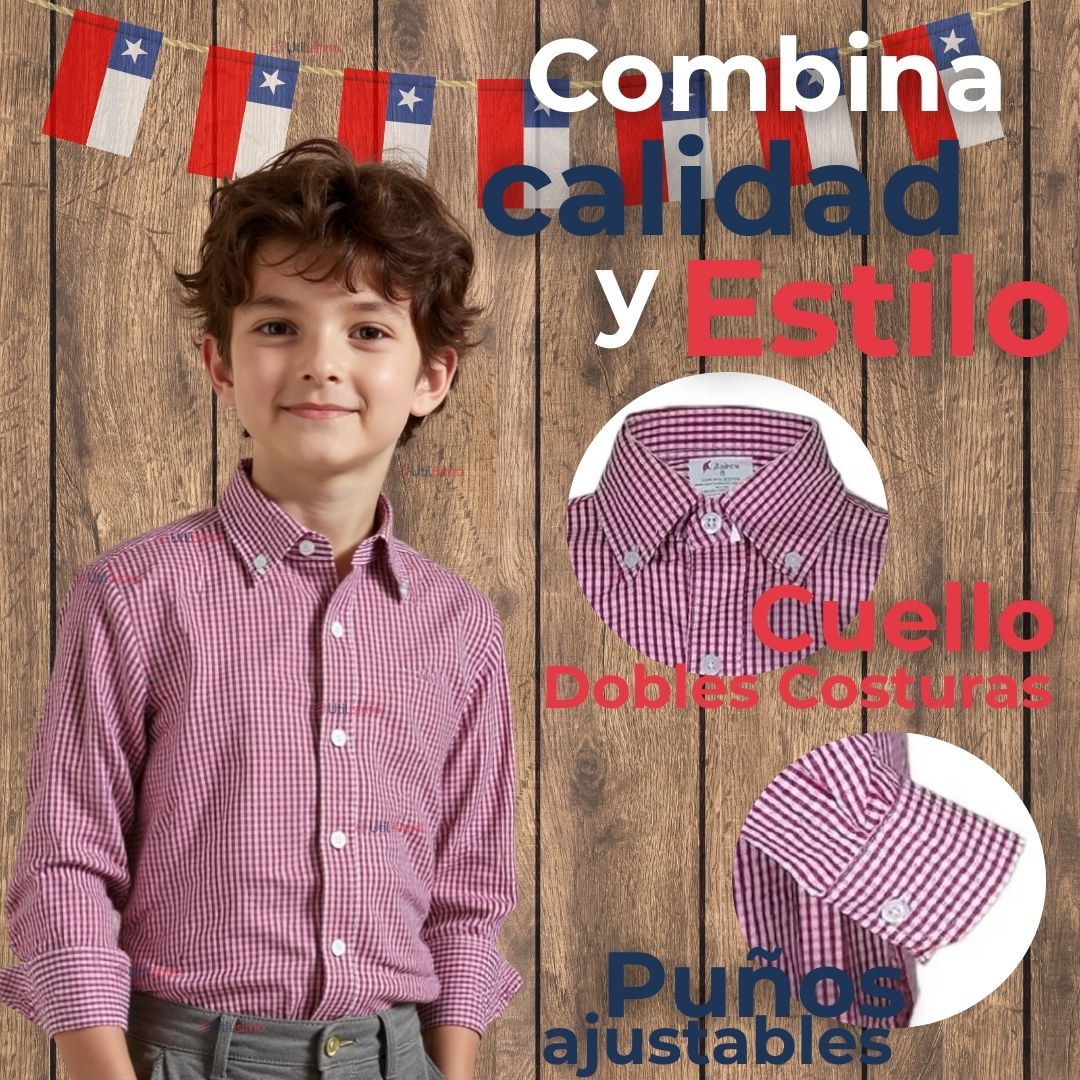 PACK 3 CAMISA HUASO CUADRILLE ALGODON NIÑO JUVENIL COLOR ROJO - 4