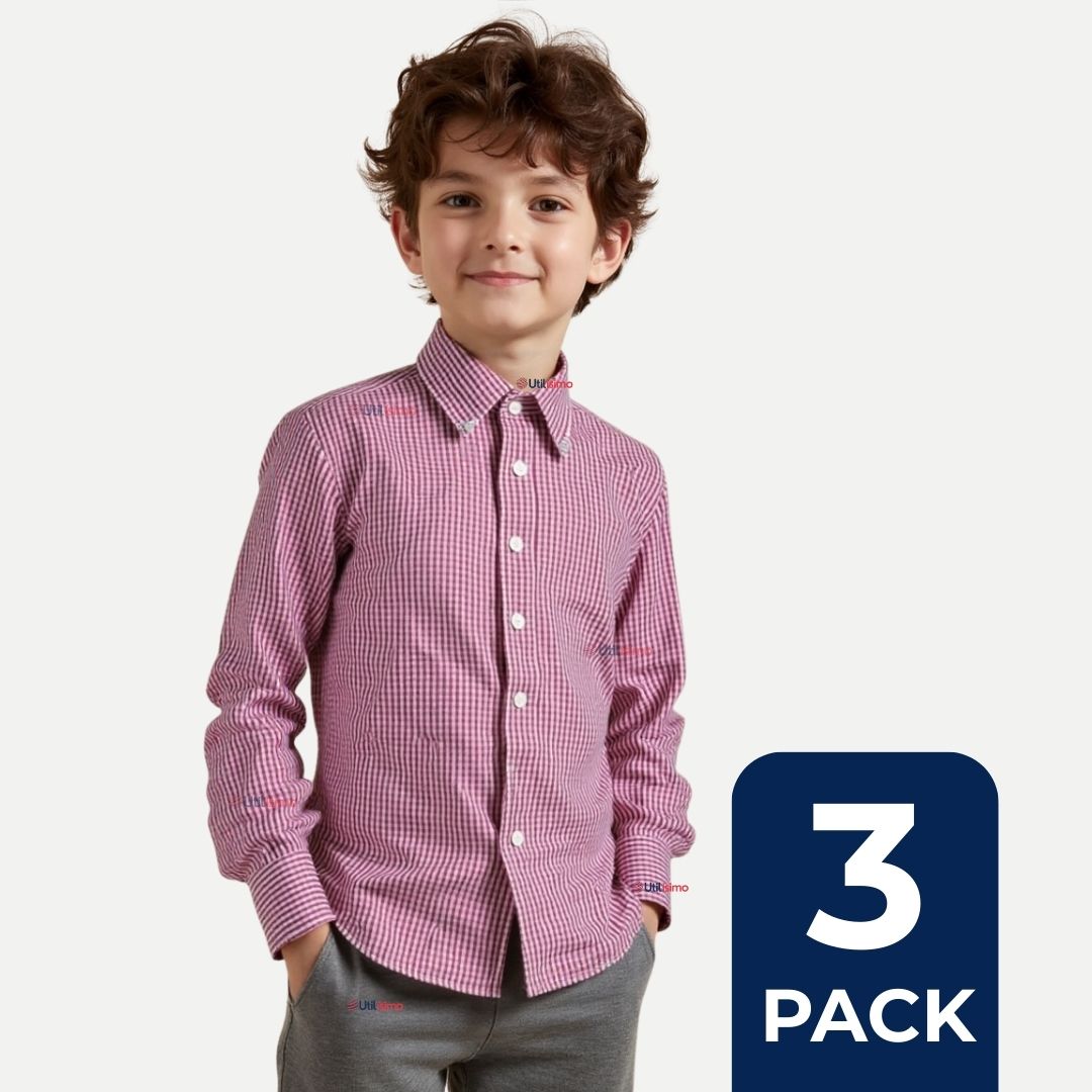 PACK 3 CAMISA HUASO CUADRILLE ALGODON NIÑO JUVENIL COLOR ROJO - 1