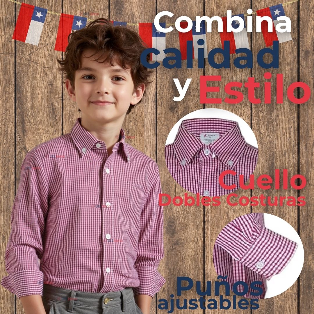 PACK 3 CAMISA HUASO CUADRILLE ALGODON NIÑO JUVENIL COLOR ROJO - 4