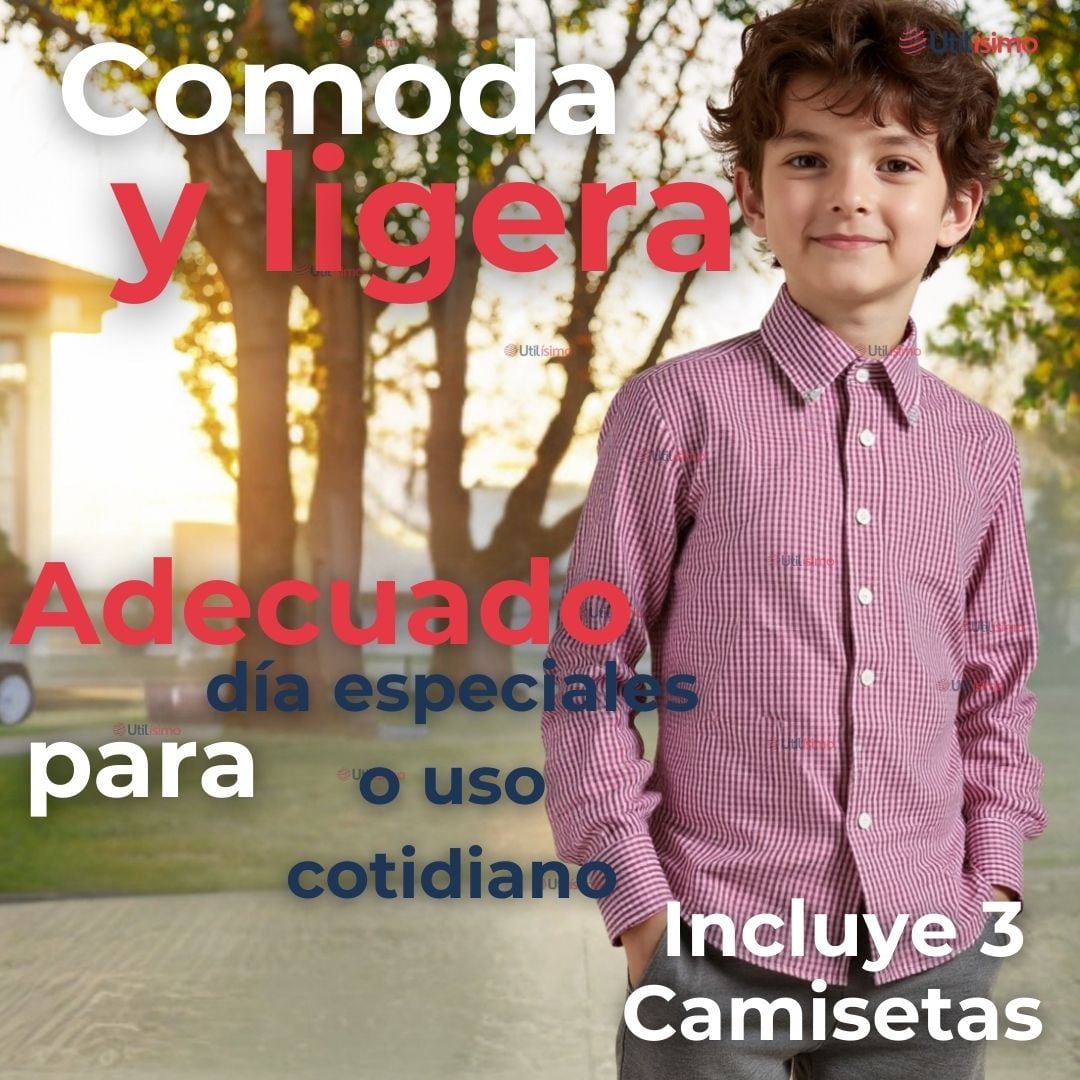 PACK 3 CAMISA HUASO CUADRILLE ALGODON NIÑO JUVENIL COLOR ROJO - 6