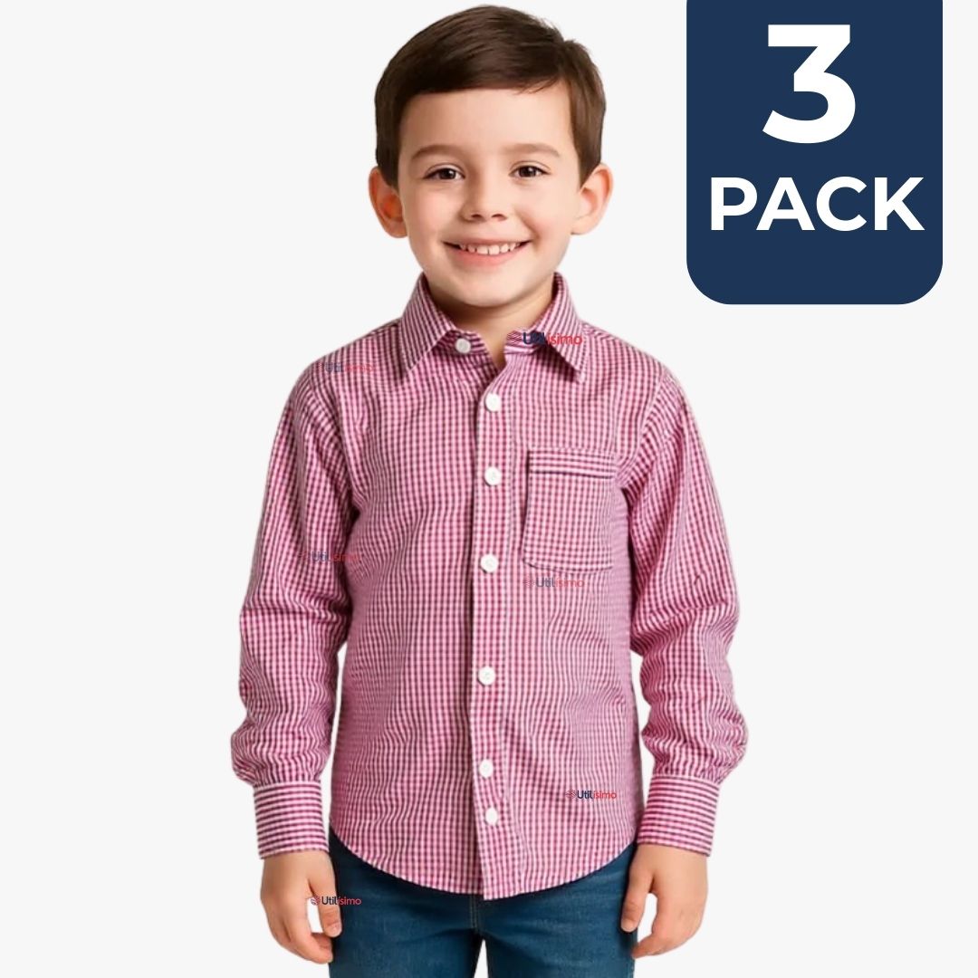 PACK 3 CAMISA HUASO CUADRILLE ALGODON NIÑO JUVENIL COLOR ROJO - 1