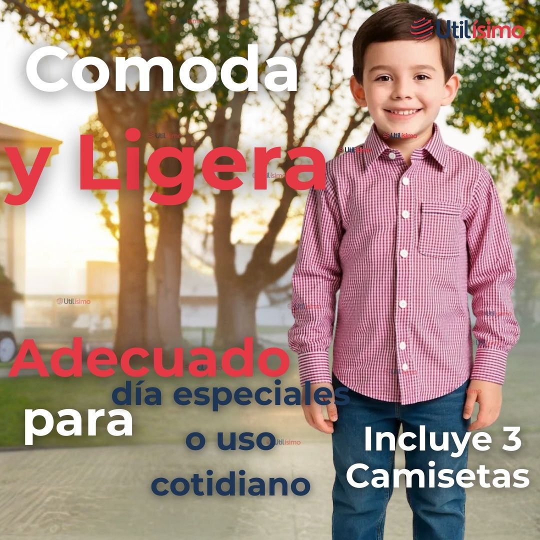 PACK 3 CAMISA HUASO CUADRILLE ALGODON NIÑO JUVENIL COLOR ROJO - 6