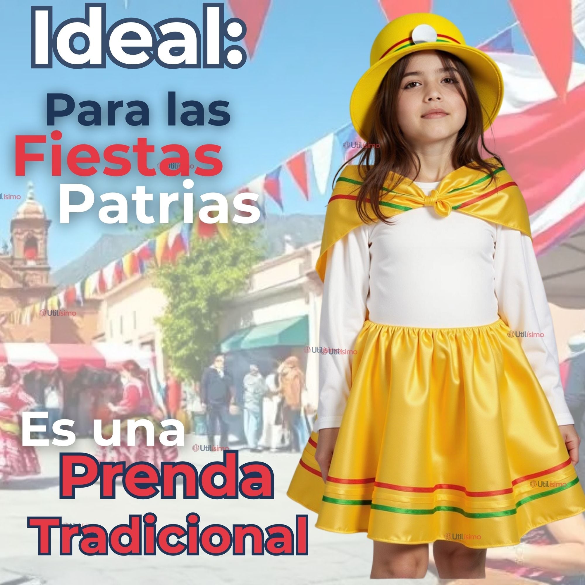 PACK 3 TRAJE NORTINO NIÑA 3 PIEZAS + POLERA BLANCA FIESTAS PATRIAS BAILE NORTINO - 7