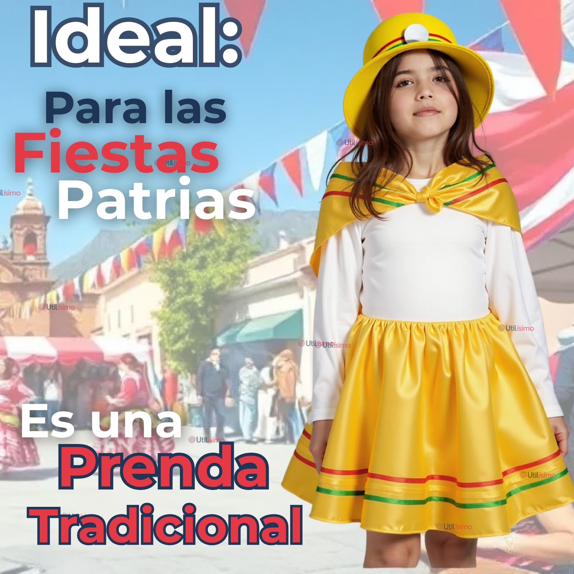 PACK 6 TRAJE NORTINO NIÑA 3 PIEZAS + POLERA BLANCA FIESTAS PATRIAS BAILE NORTINO - 7