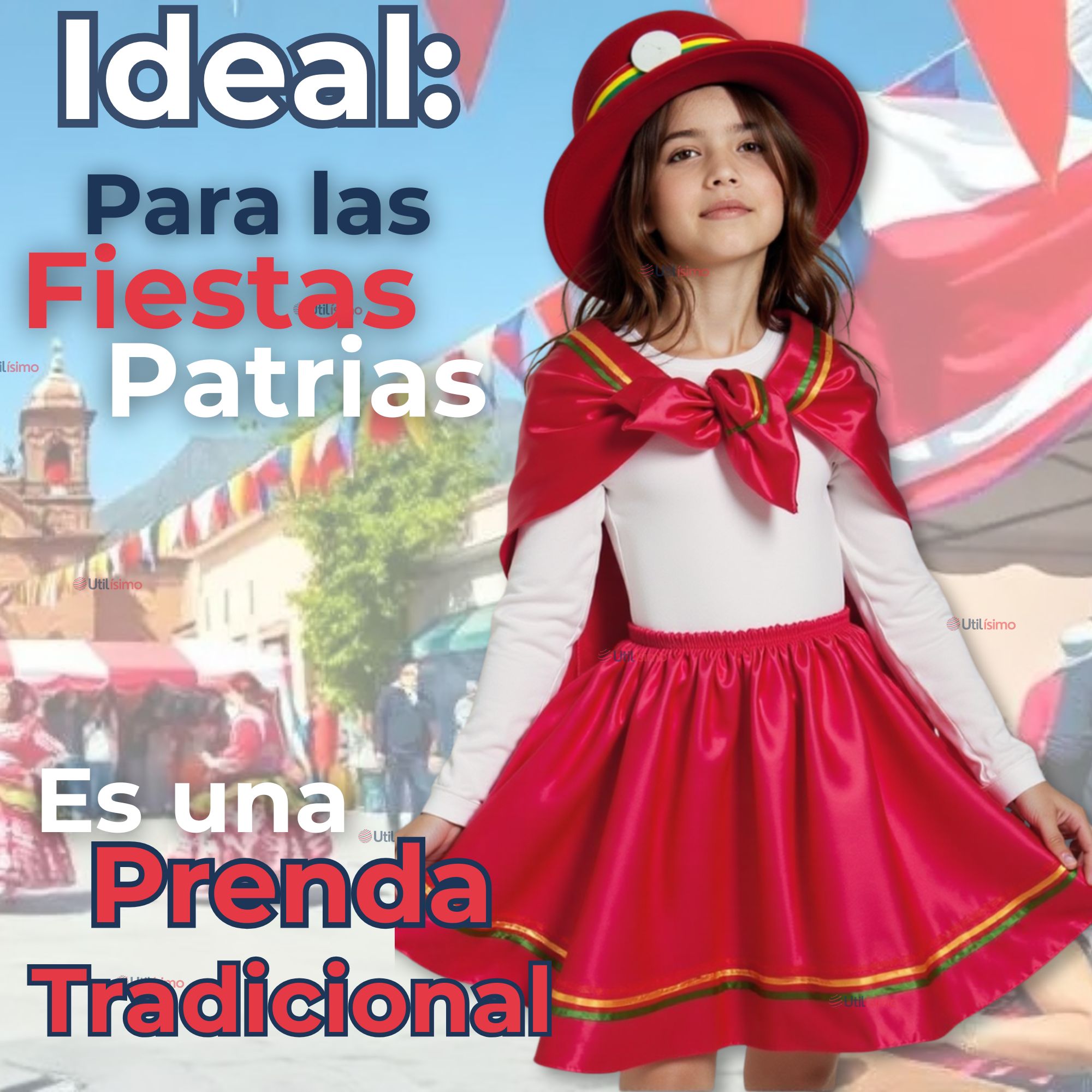 TRAJE NORTINO NIÑA 3 PIEZAS + POLERA BLANCA FIESTAS PATRIAS BAILE NORTINO - 6